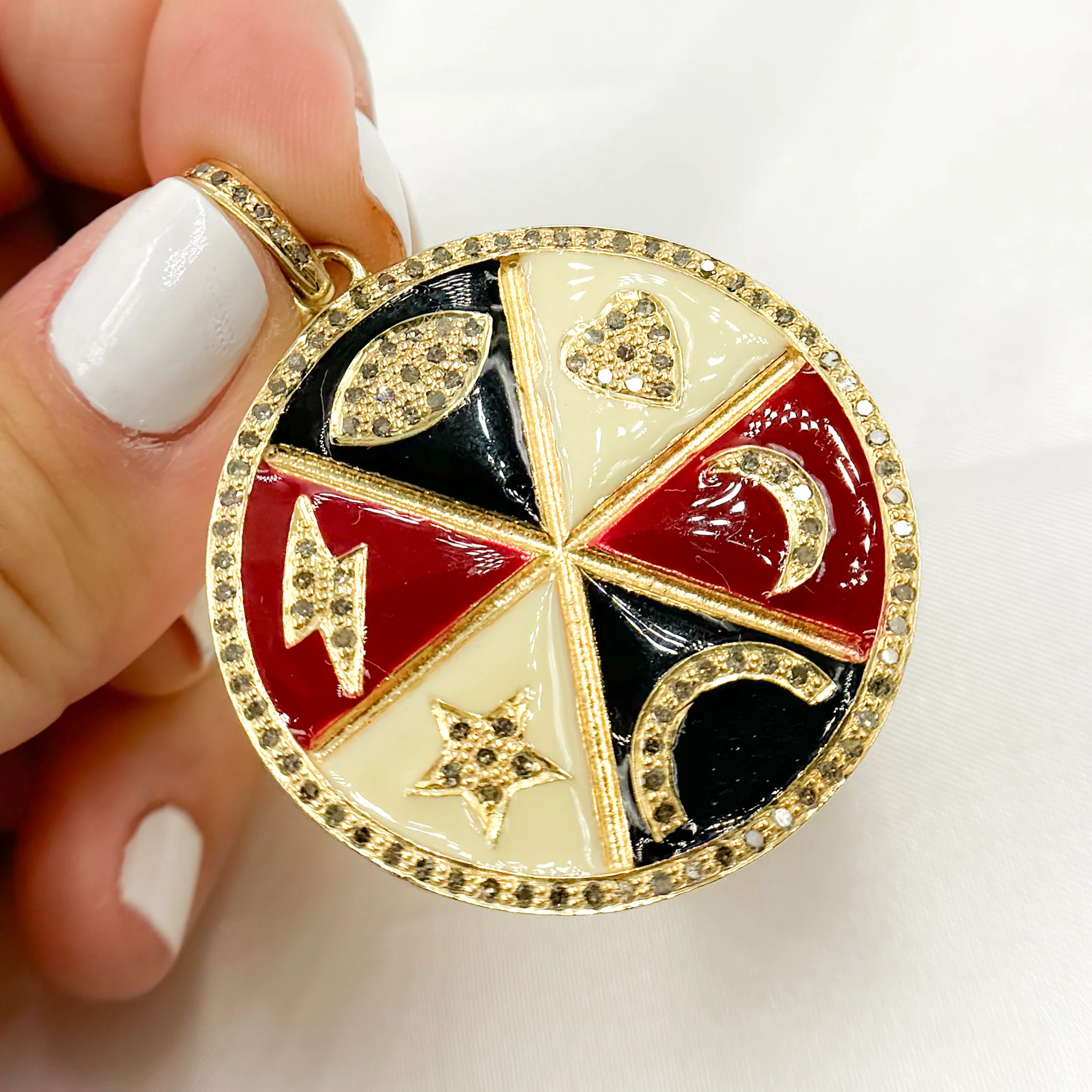 DP534A. Diamond Sterling Silver Lucky Round Enamel Pendant - Image 7