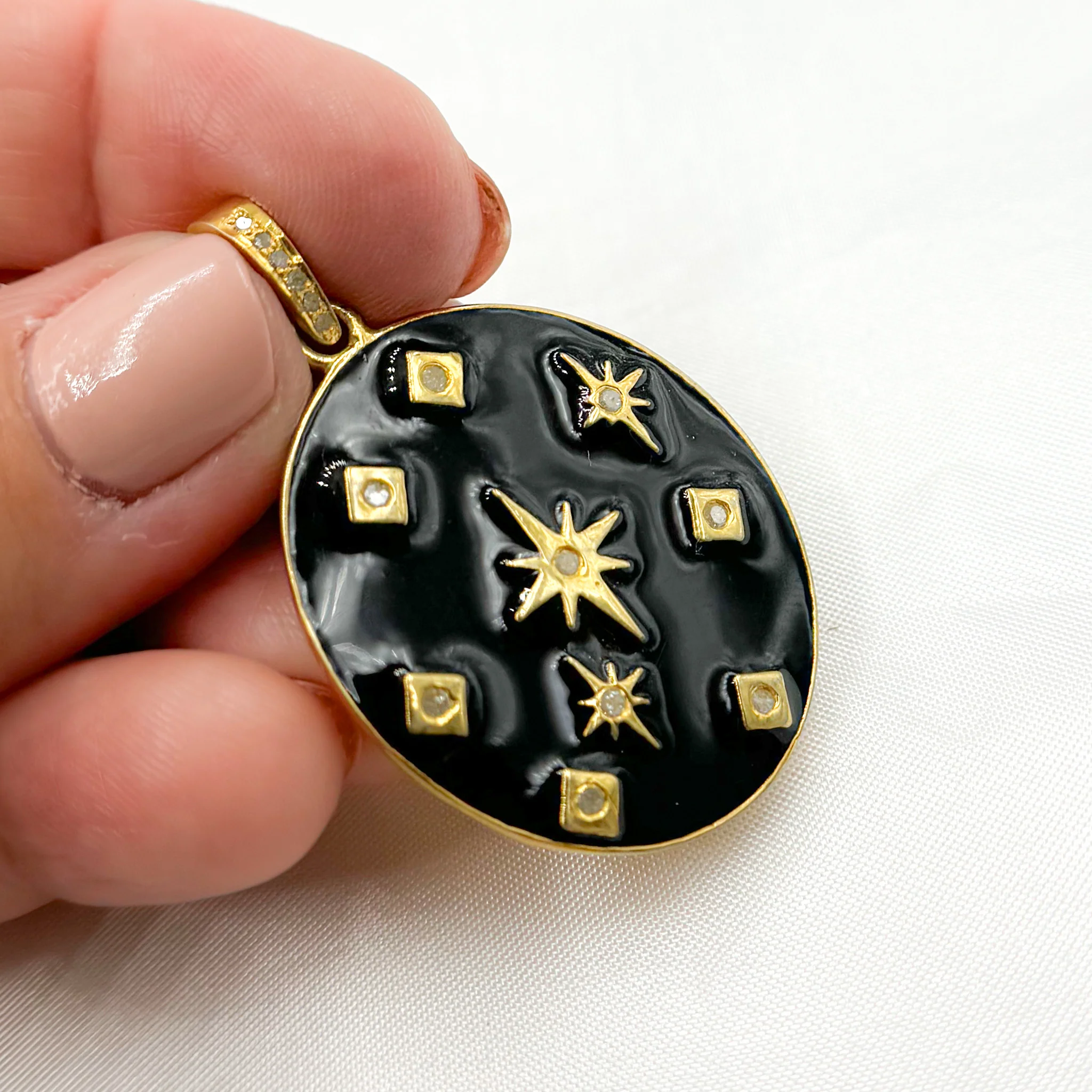 DP537A. Diamond Sterling Silver Oval Enamel Pendant - Image 7