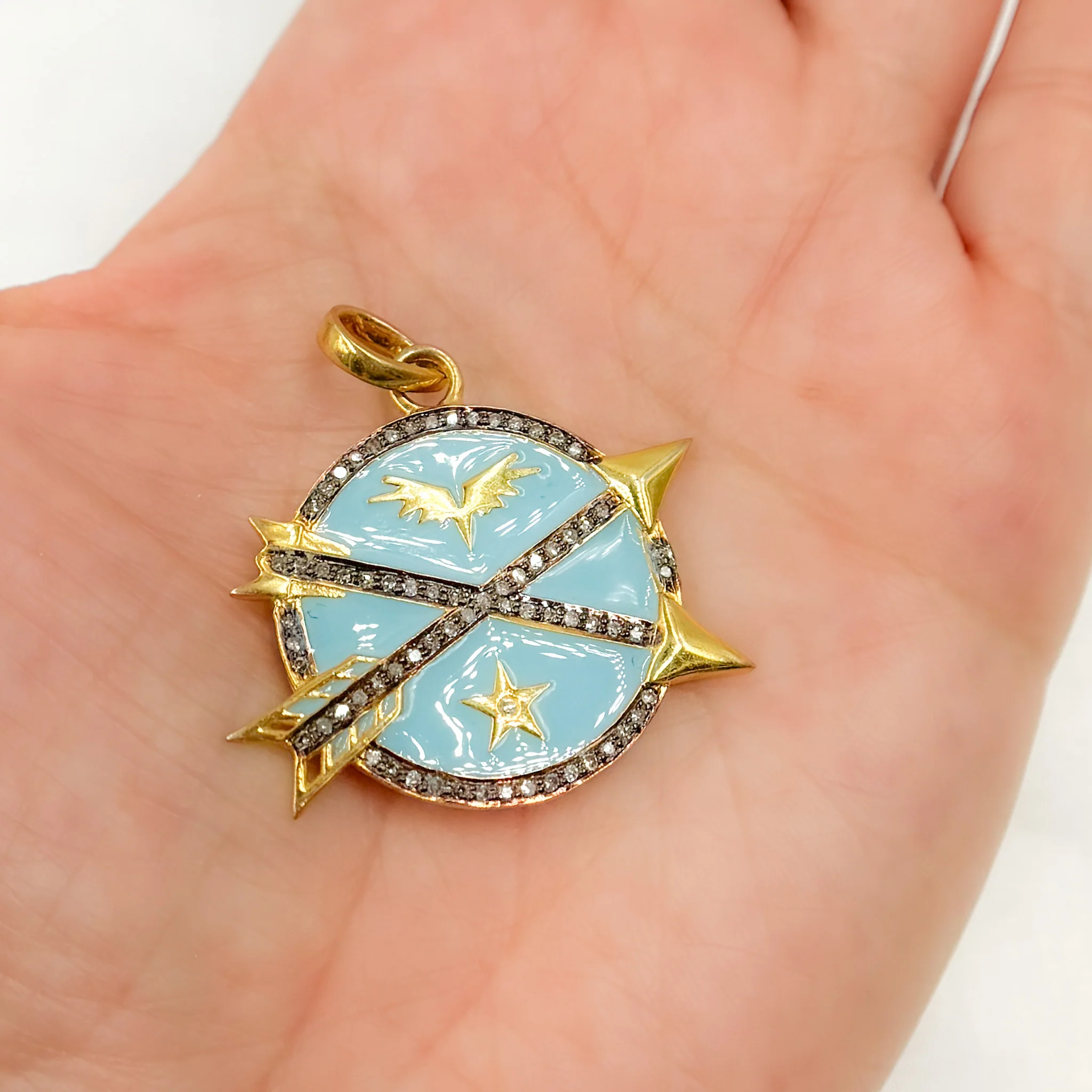DP539A. Diamond Sterling Silver Round Arrow Enamel Pendant - Image 2