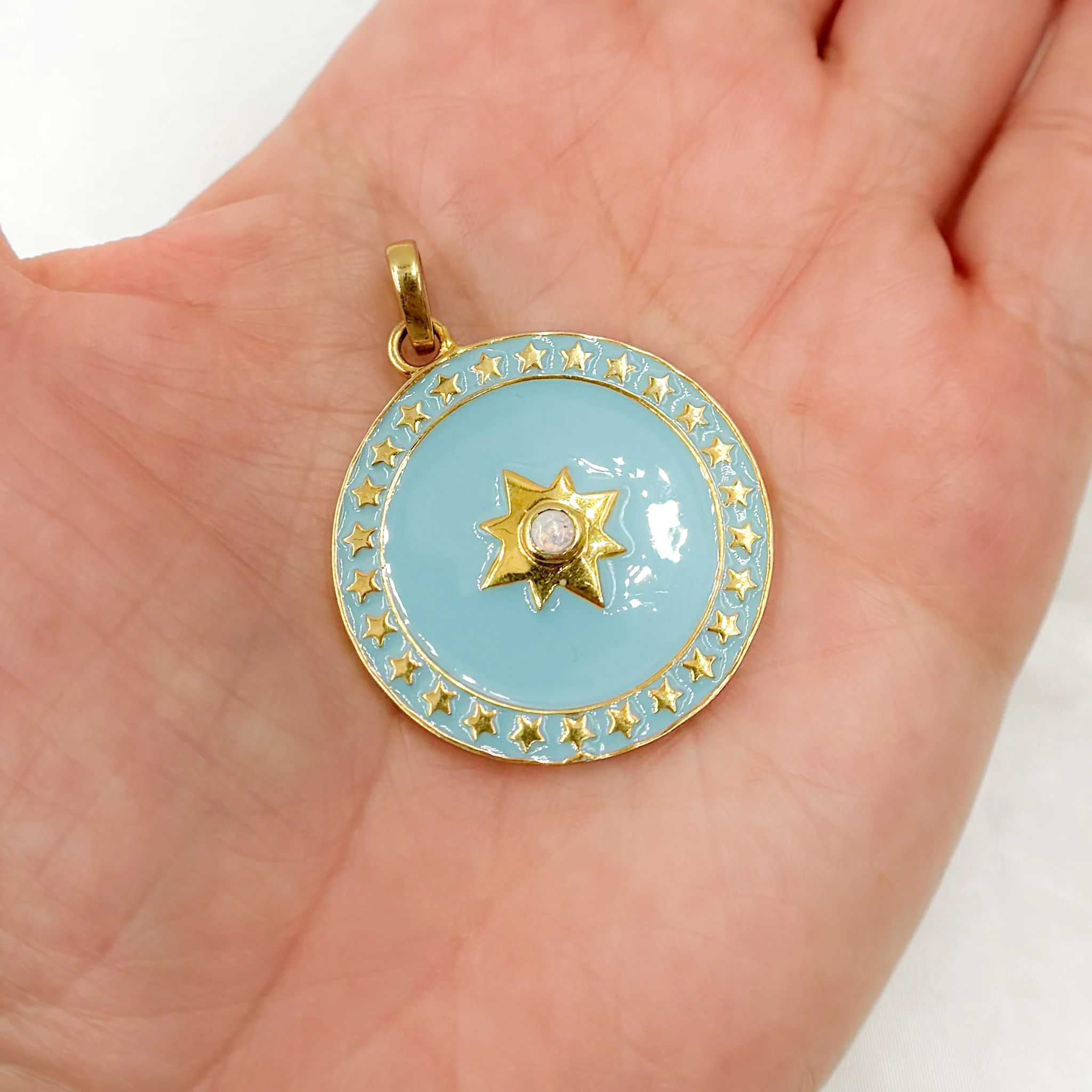 DP556A. Sterling Silver Round Enamel Pendant with Gemstone - Image 2