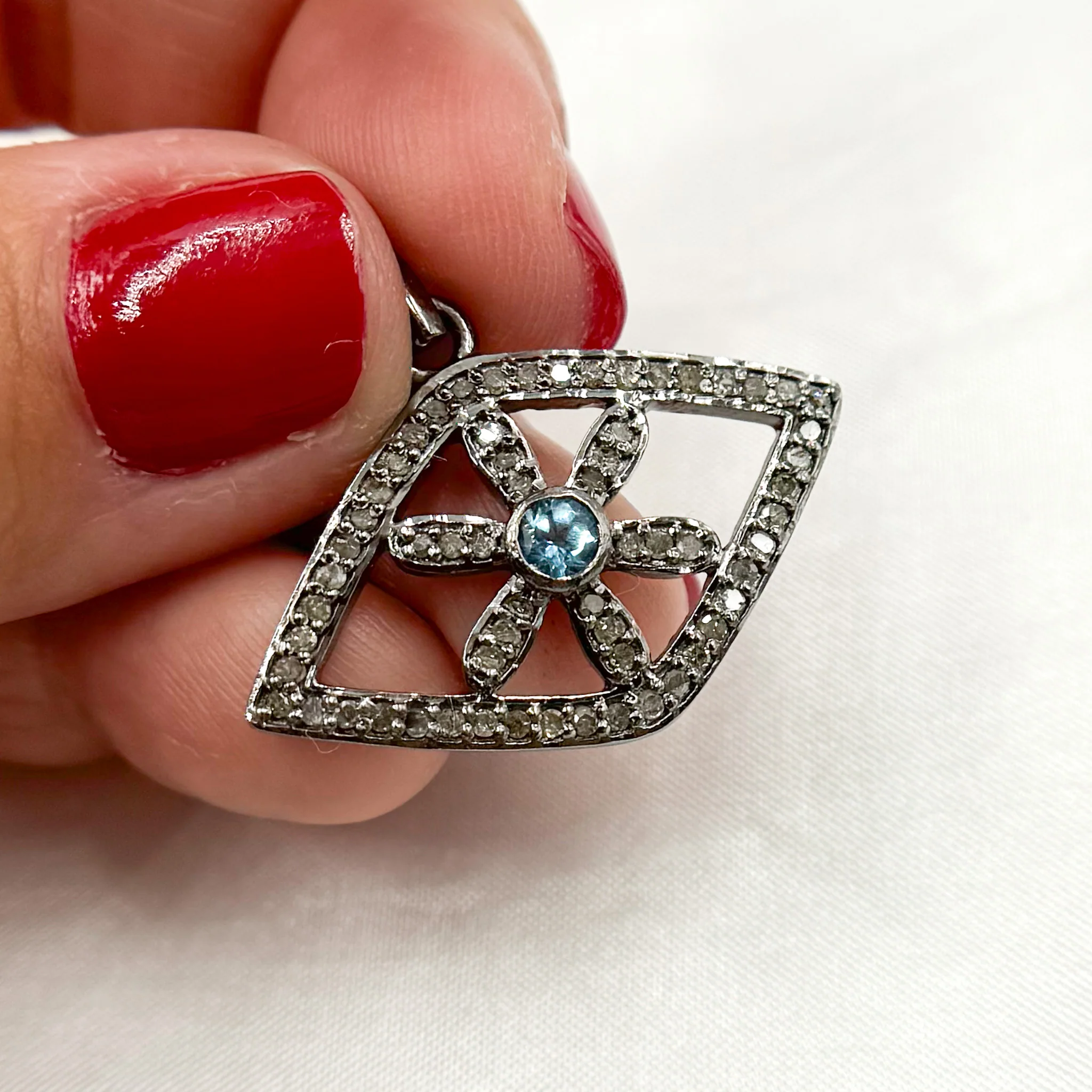 DP570. Diamond Sterling Silver Eye Pendant with Gemstone - Image 17