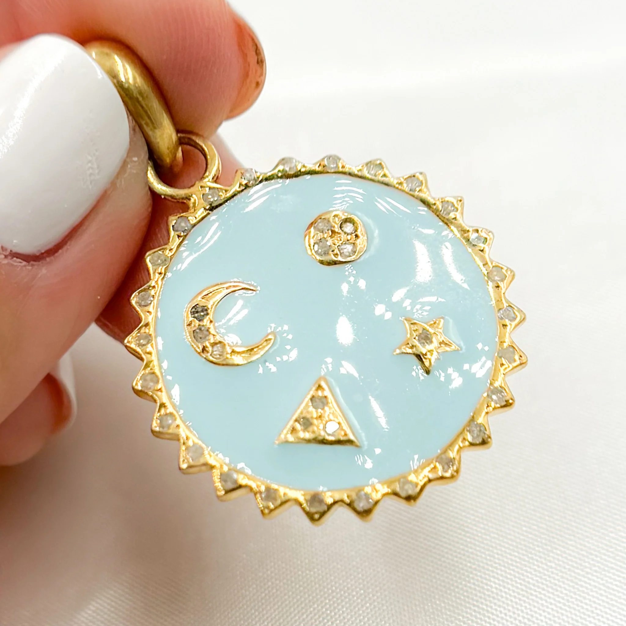 DP575A. Diamond Sterling Silver Round Enamel Pendant - Image 5