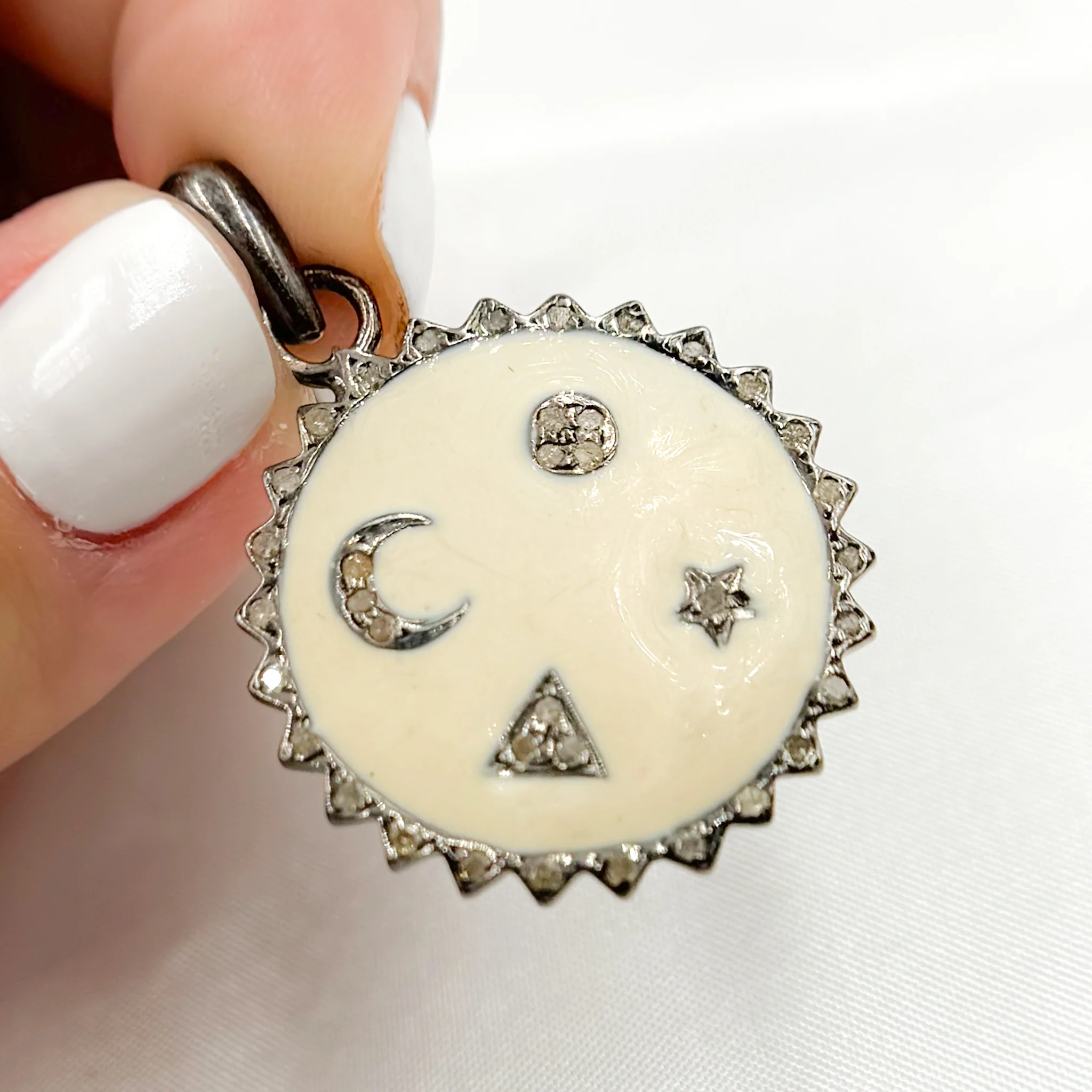 DP575A. Diamond Sterling Silver Round Enamel Pendant - Image 7