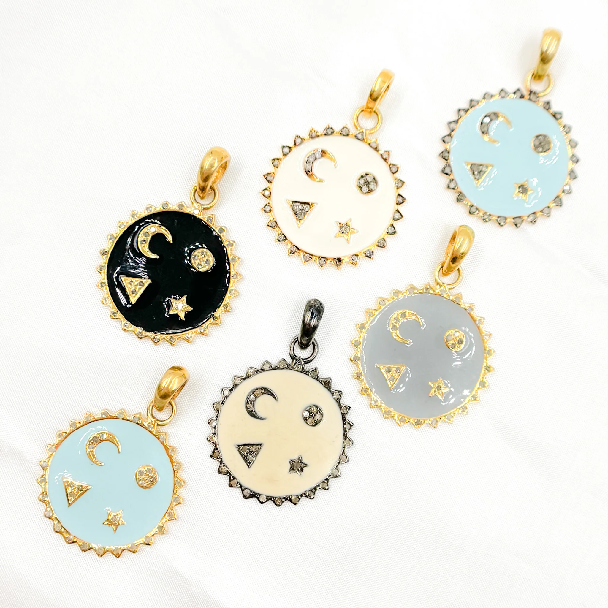 DP575A. Diamond Sterling Silver Round Enamel Pendant - Image 9