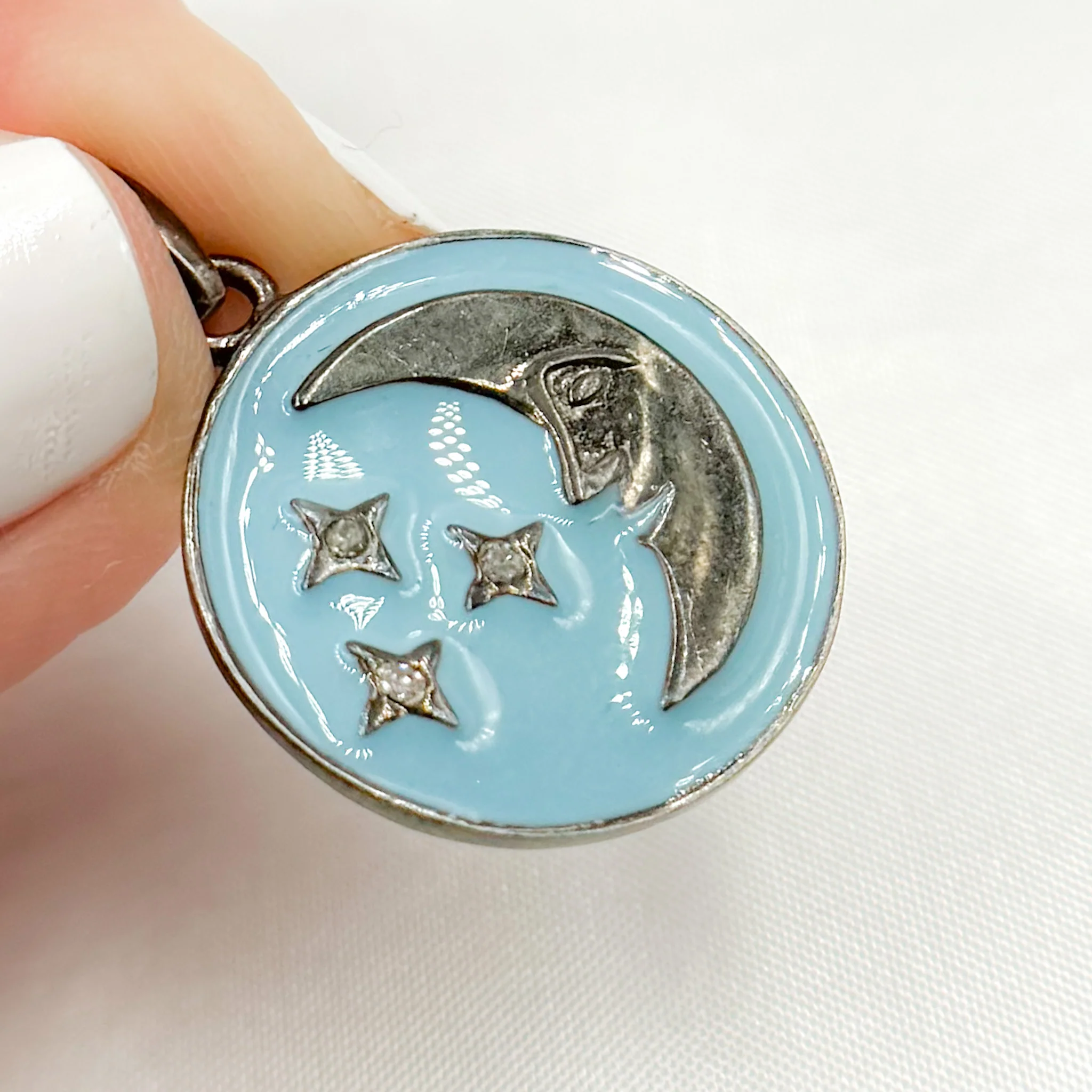 DP582A. Diamond Sterling Silver Round Moon and Star Enamel Pendant - Image 8