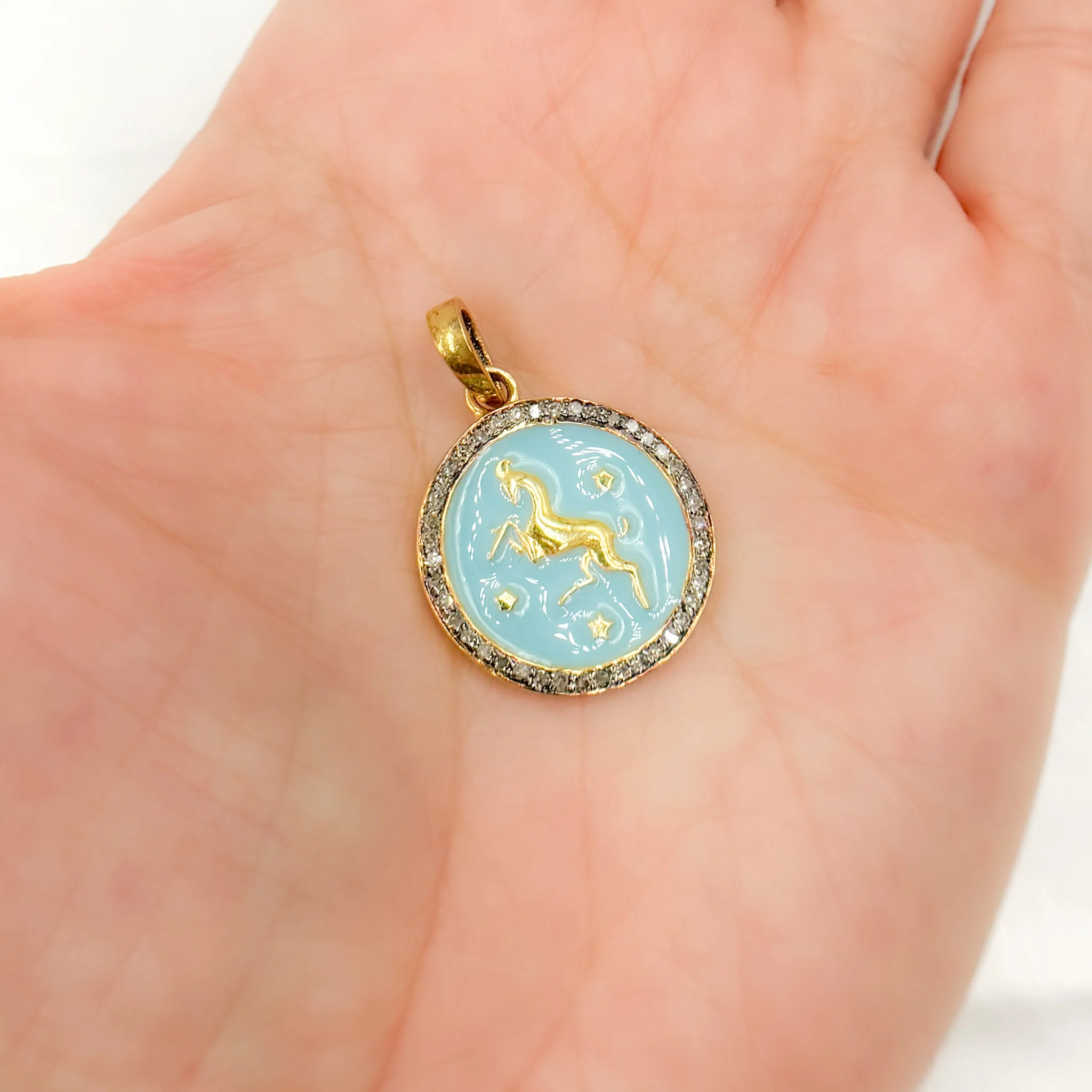 DP607A. Diamond Sterling Silver Round Aries Zodiac Enamel Pendant - Image 2