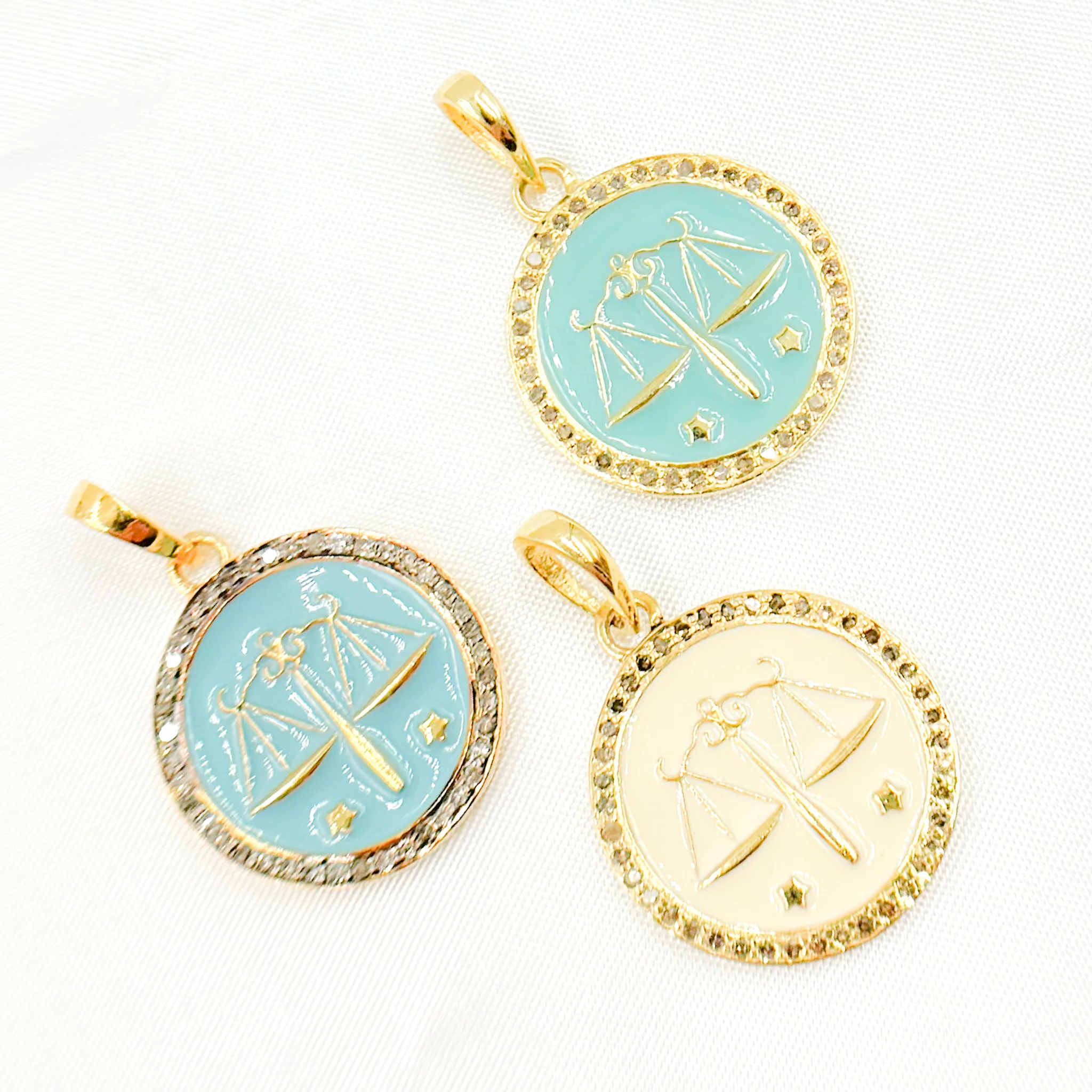 DP612A. Diamond Sterling Silver Round Libra Zodiac Enamel Pendant