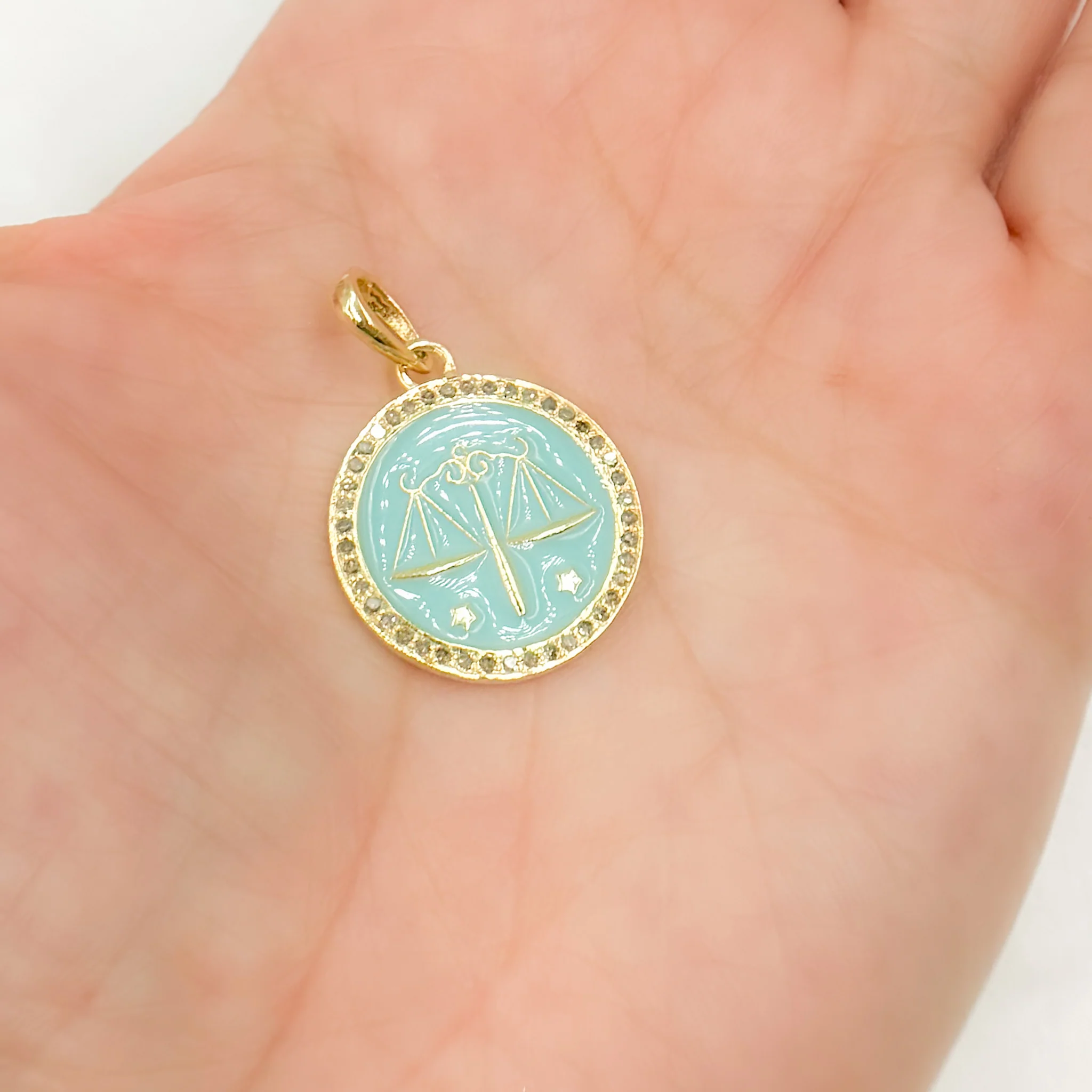 DP612A. Diamond Sterling Silver Round Libra Zodiac Enamel Pendant - Image 2