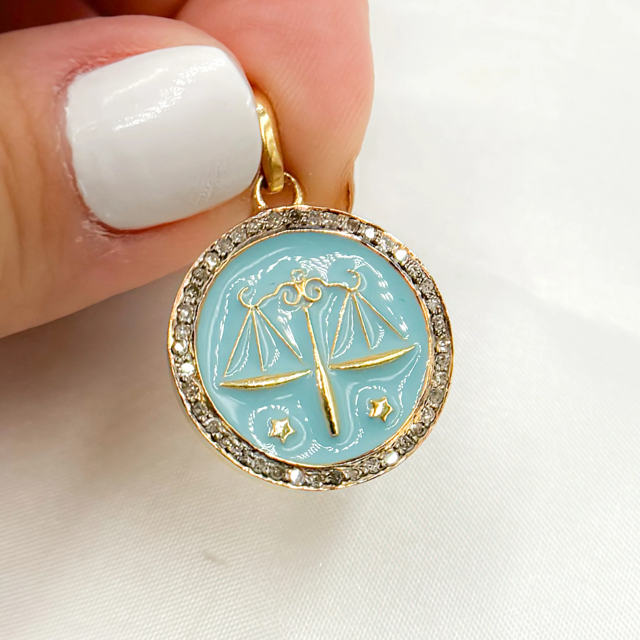 DP612A. Diamond Sterling Silver Round Libra Zodiac Enamel Pendant - Image 3