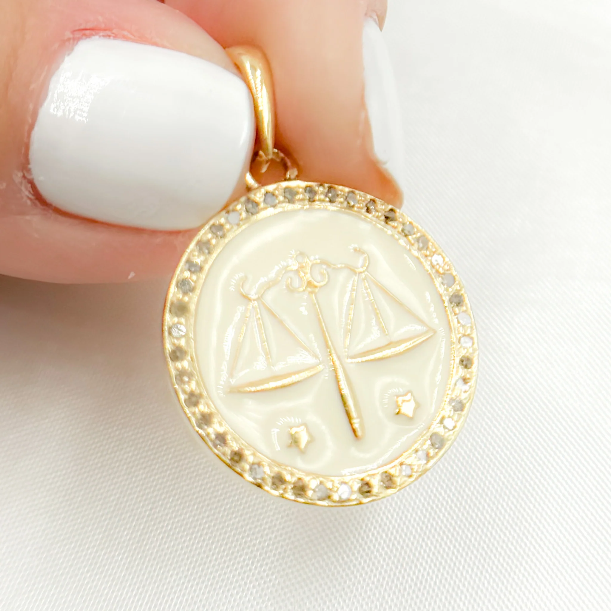 DP612A. Diamond Sterling Silver Round Libra Zodiac Enamel Pendant - Image 5