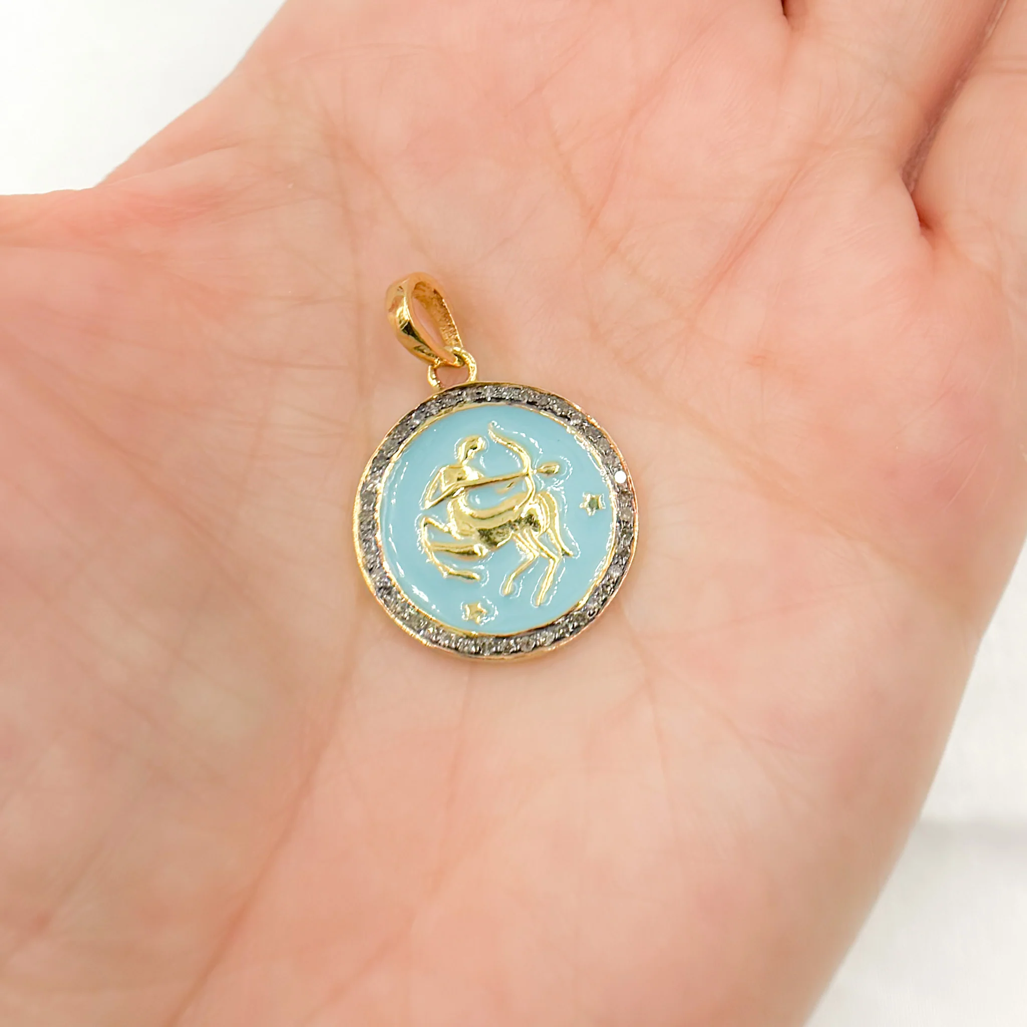 DP613A. Diamond Sterling Silver Round Sagittarius Zodiac Enamel Pendant - Image 2