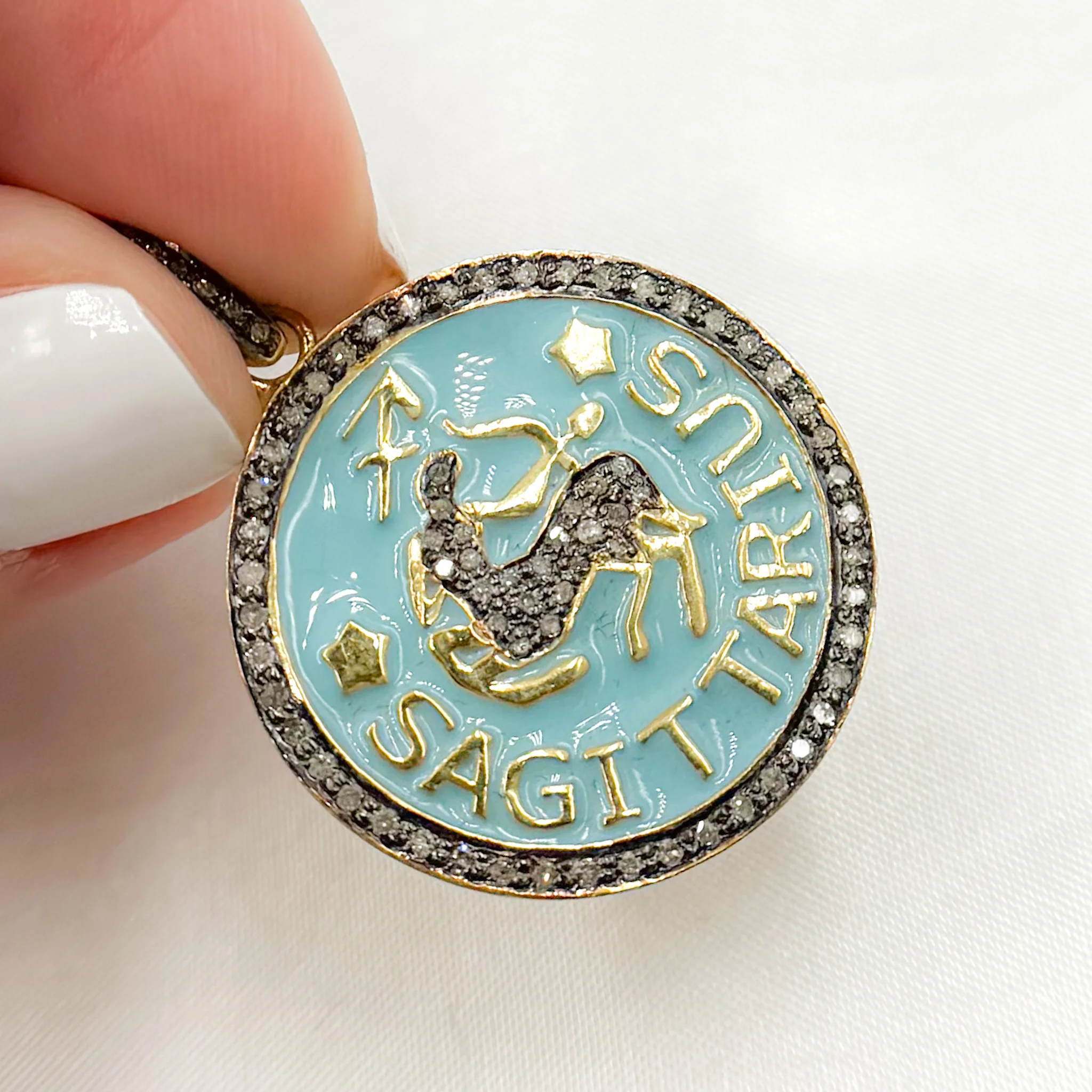 DP621A. Diamond Sterling Silver Sagittarius Zodiac Enamel Pendant - Image 4