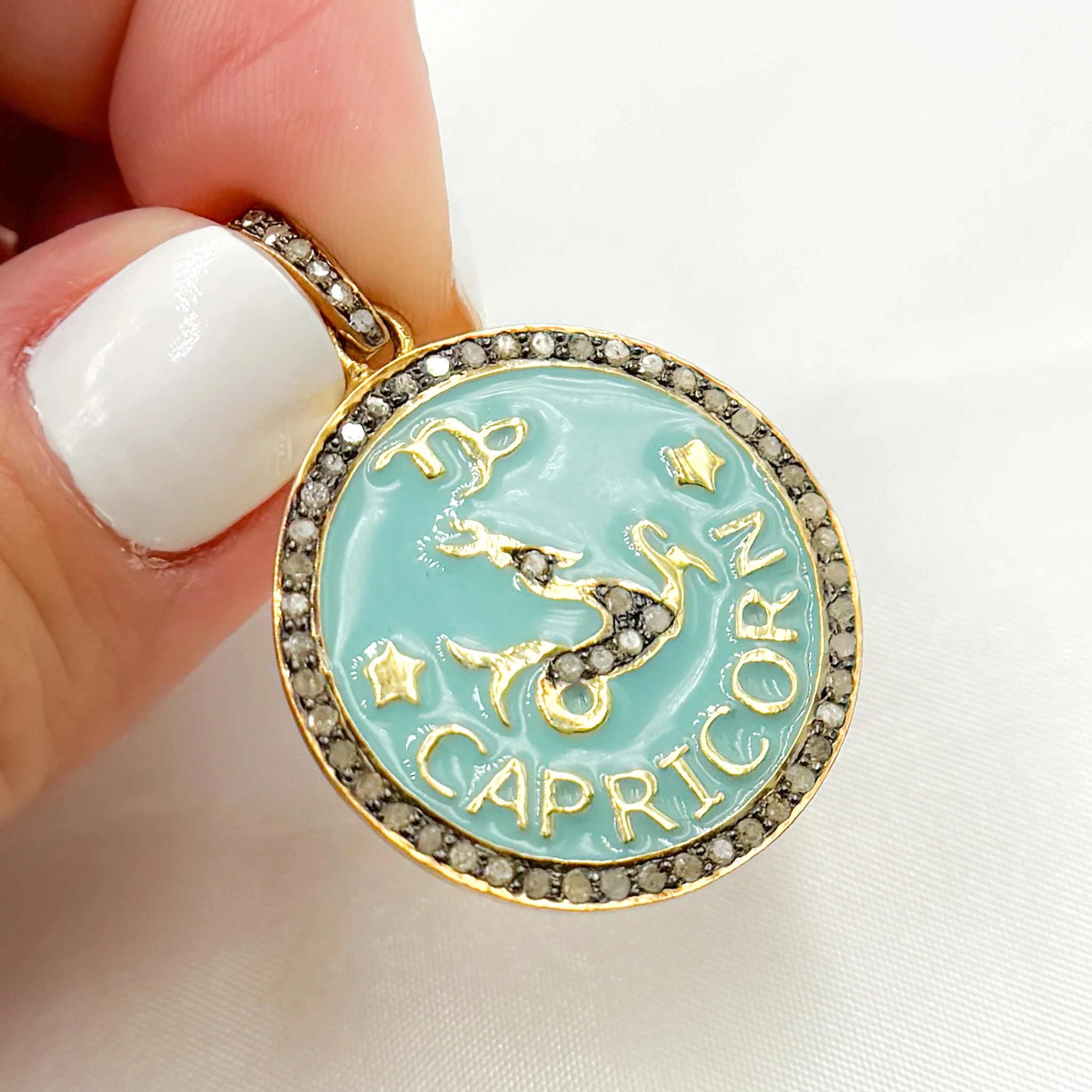 DP628A. Diamond Sterling Silver Capricorn Zodiac Enamel Pendant - Image 3