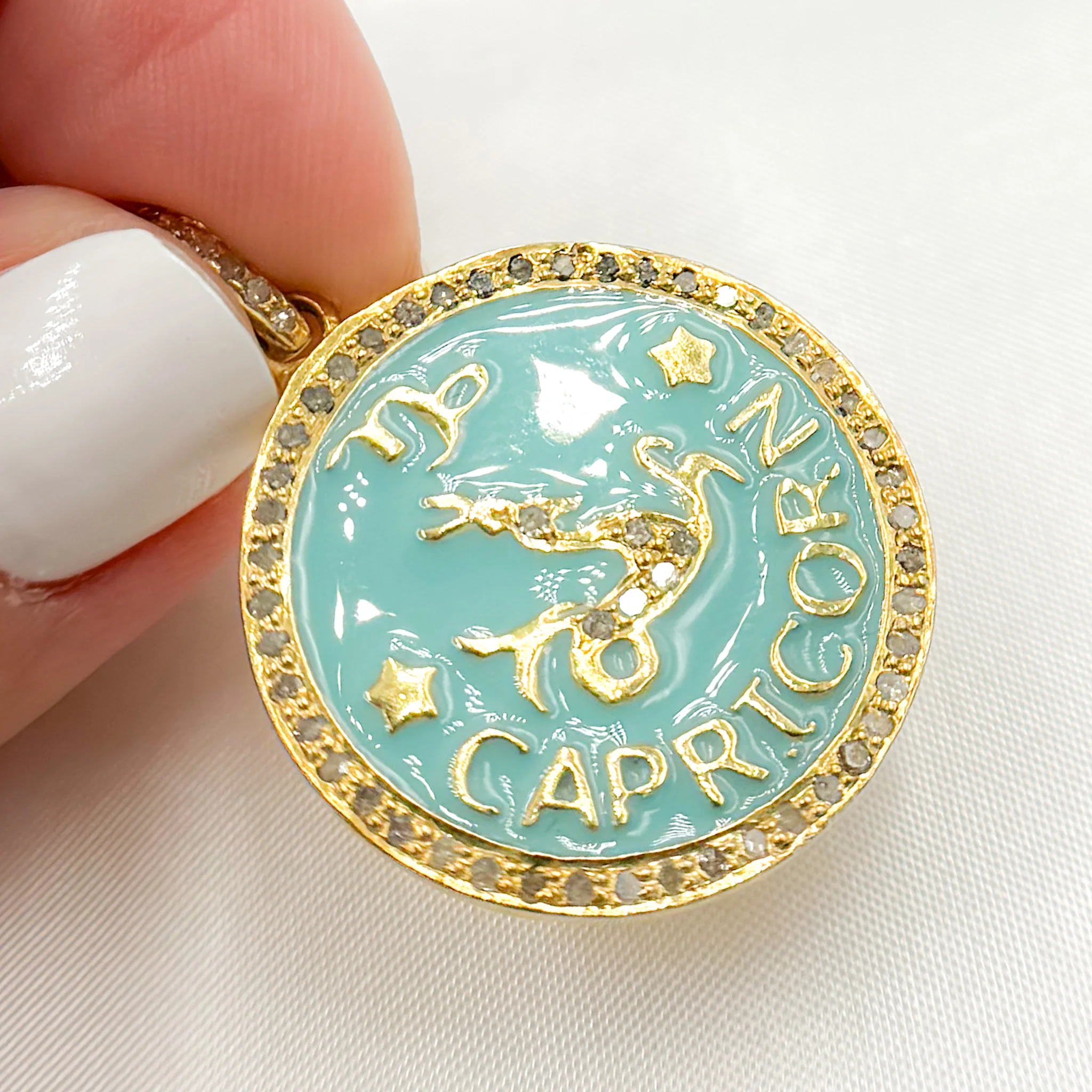 DP628A. Diamond Sterling Silver Capricorn Zodiac Enamel Pendant - Image 4