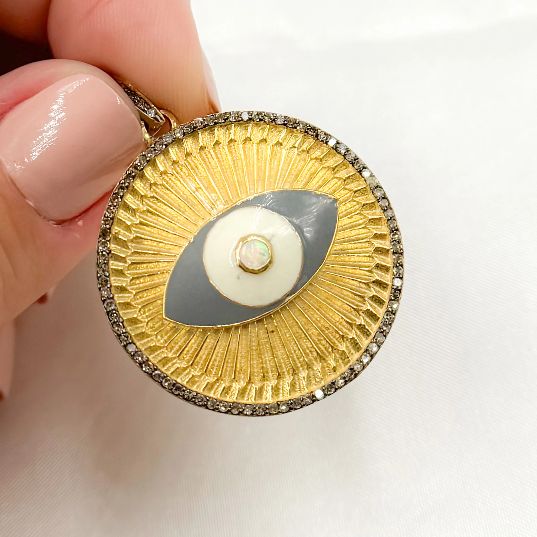 DP639A. Diamond Sterling Silver Round Eye Enamel Pendant with Gemstone - Image 5