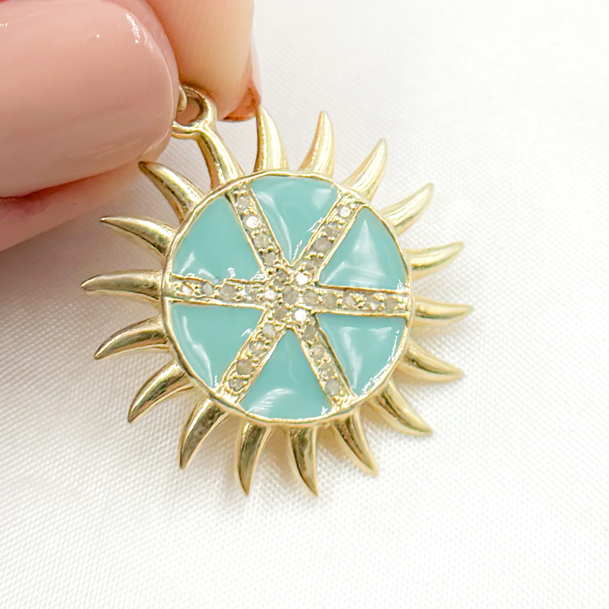 DP650A. Diamond Sterling Silver Round Sun Enamel Pendant - Image 2