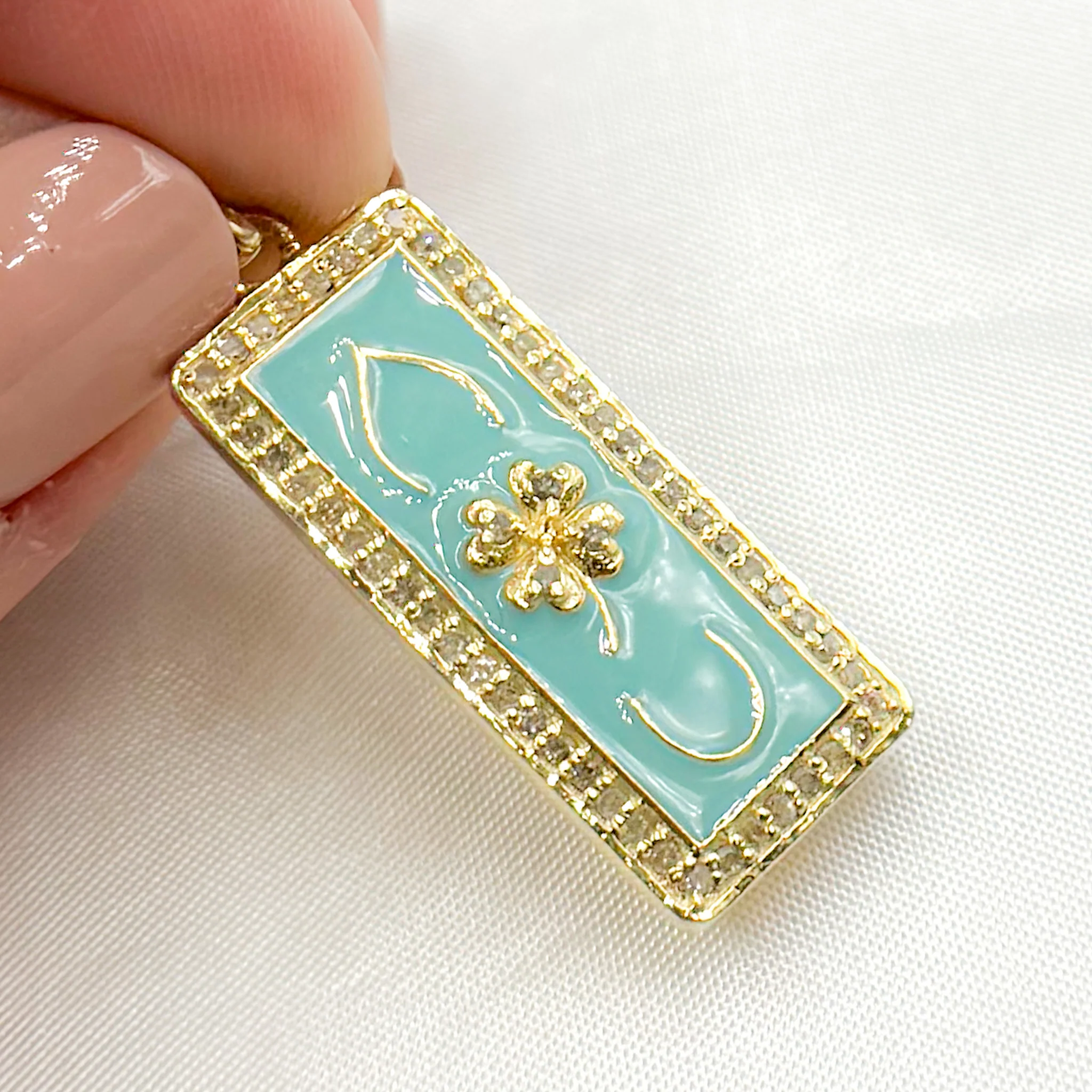 DP656A. Diamond Sterling Silver Rectangle Enamel Pendant - Image 4