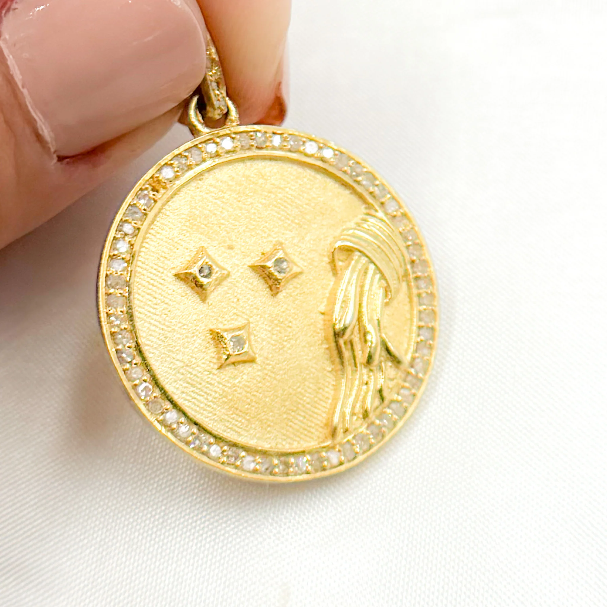 DP667. Diamond Sterling Silver Round Aquarius Zodiac Symbol Pendant - Image 3