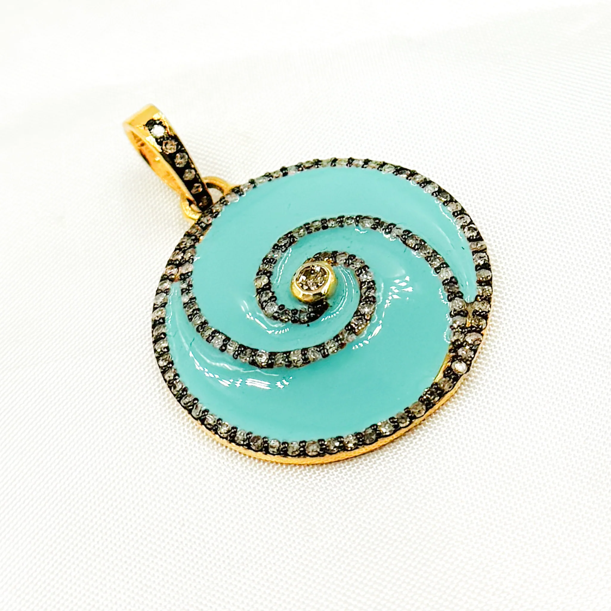 DP685A. Diamond Sterling Silver Round Spiral Enamel Pendant - Image 2