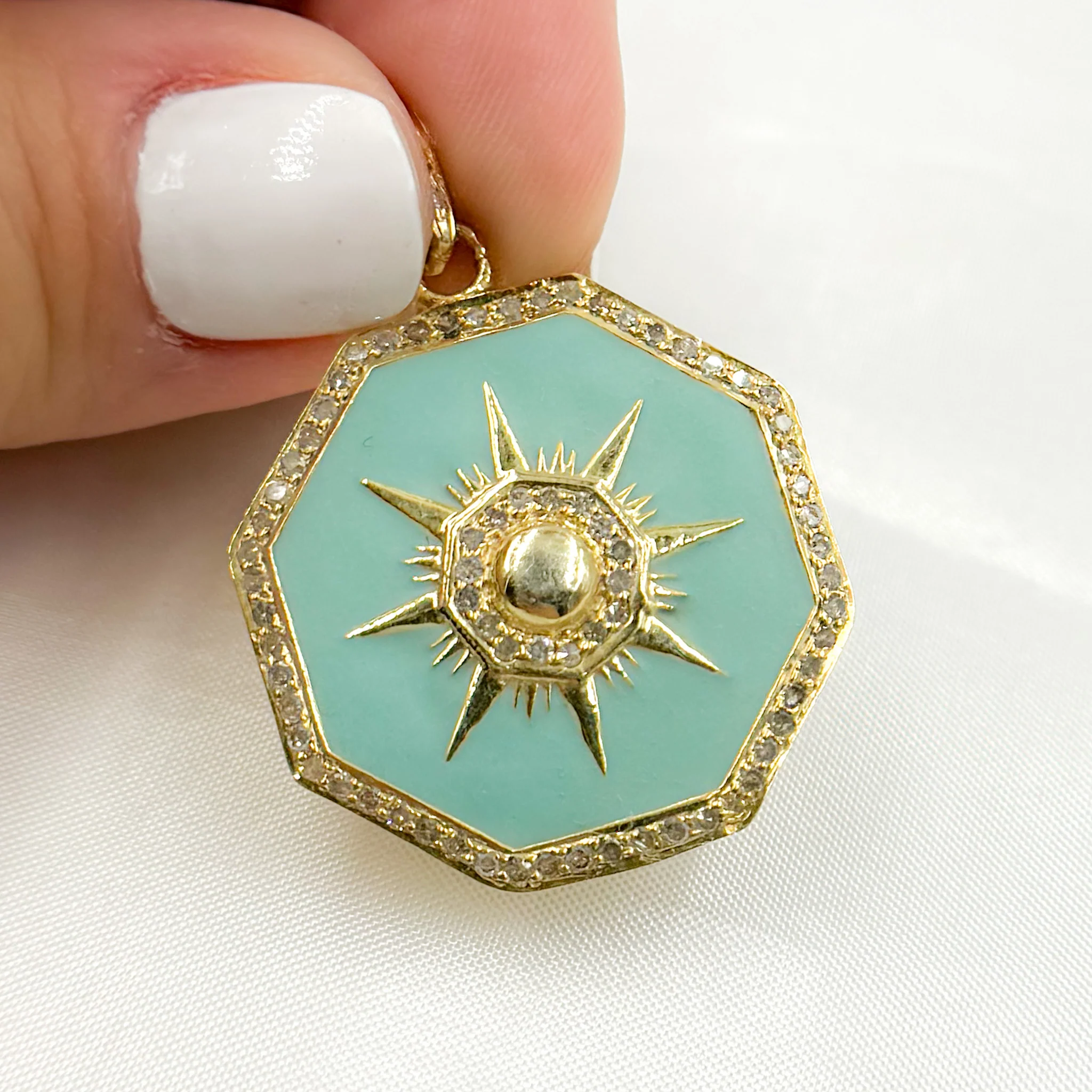 DP748A. Diamond Sterling Silver Octagon Sun Enamel Pendant - Image 3
