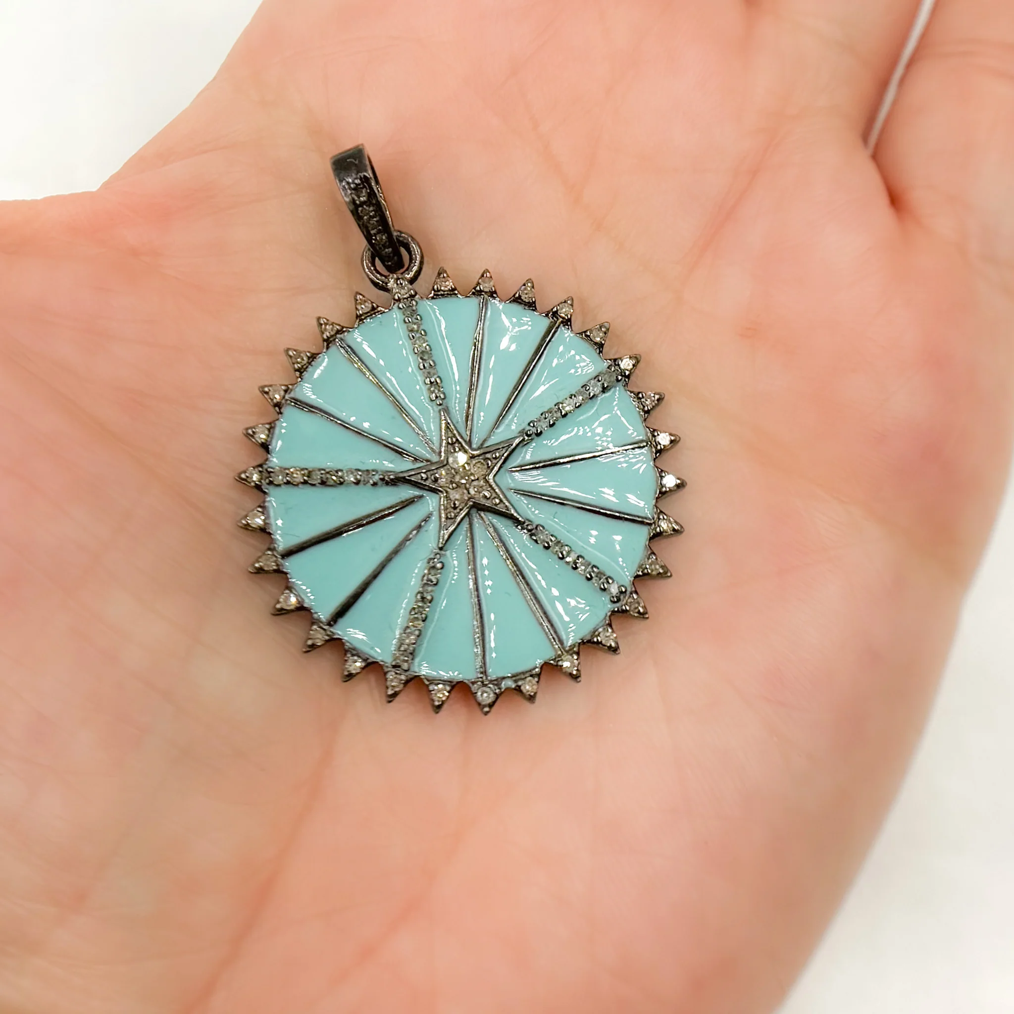 DP771A. Diamond Sterling Silver Round Star Enamel Pendant - Image 3