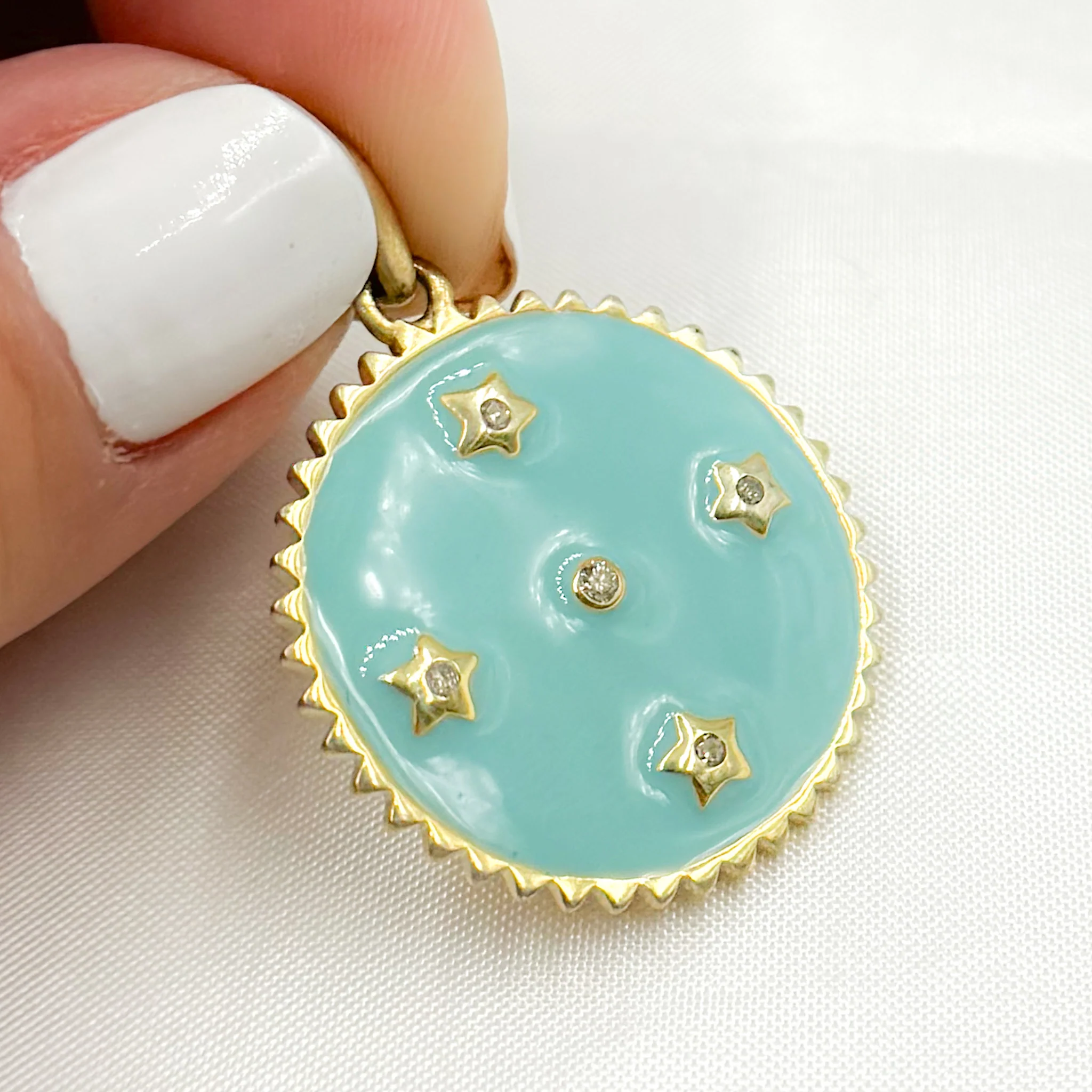 DP784A. Diamond Sterling Silver Round Star Enamel Pendant - Image 3