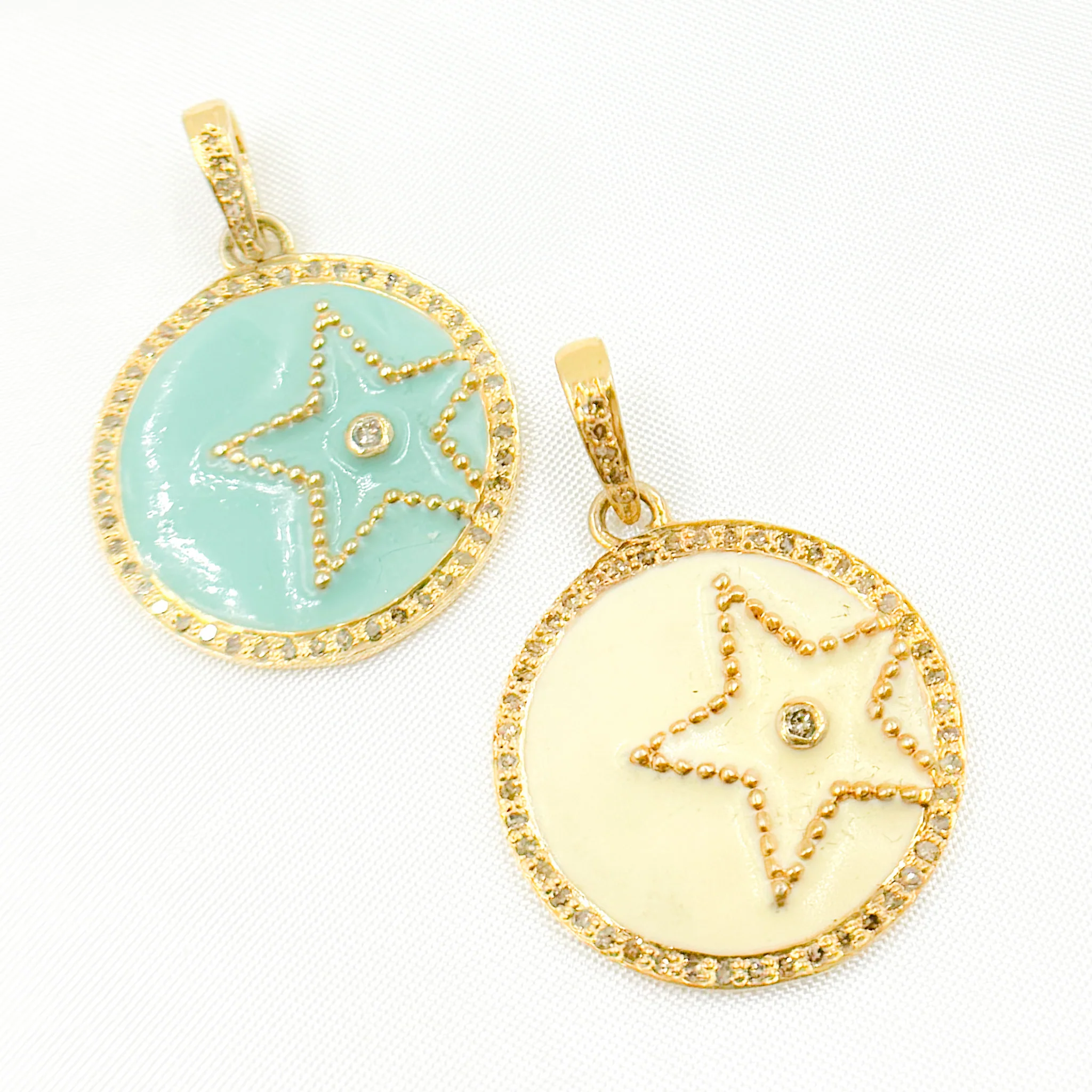 DP805A. Diamond Sterling Silver Round Star Enamel Pendant