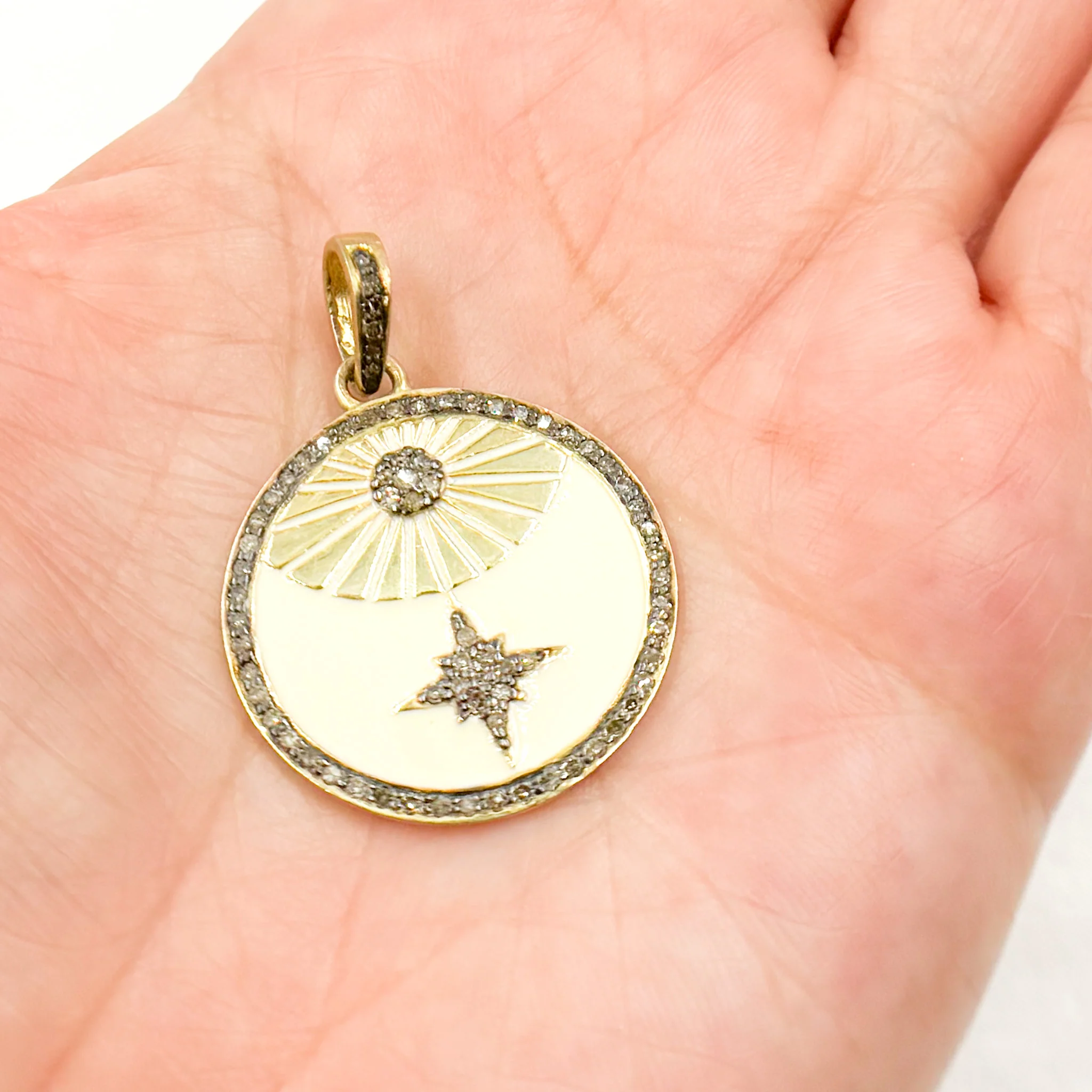 DP810A. Diamond Sterling Silver Round Star Enamel Pendant - Image 3