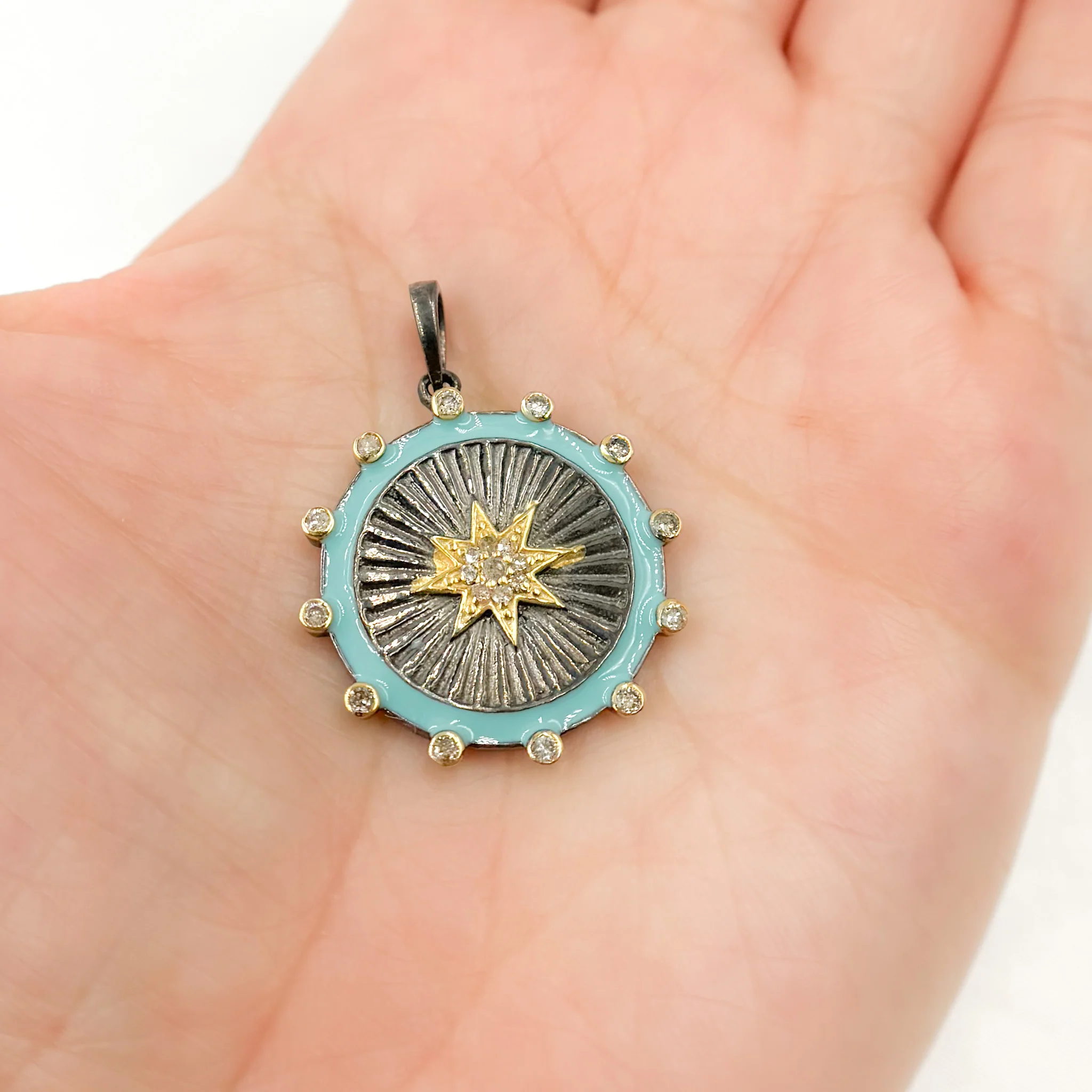 DP833A. Diamond Sterling Silver Round Star Enamel Pendant - Image 4