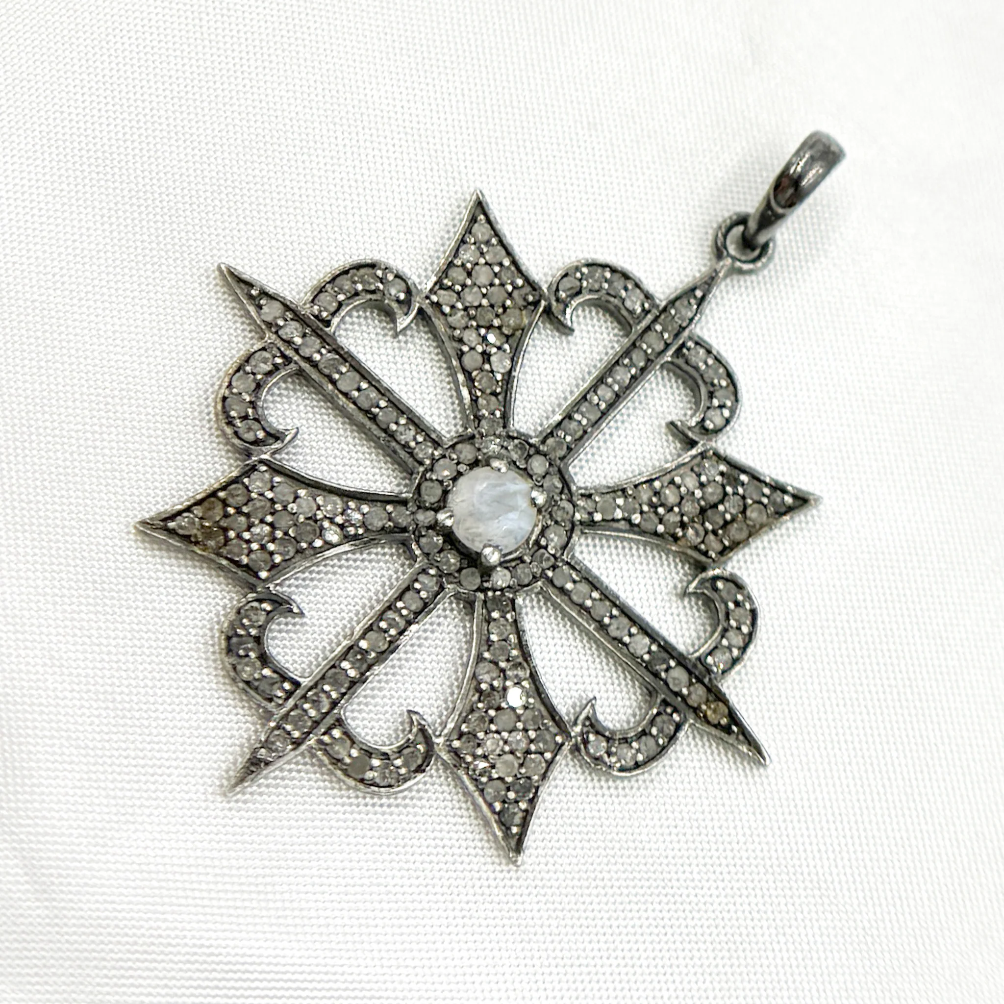 DP016. Diamond Silver Black Rhodium Fancy Arrow Pendant with Gemstone - Image 3
