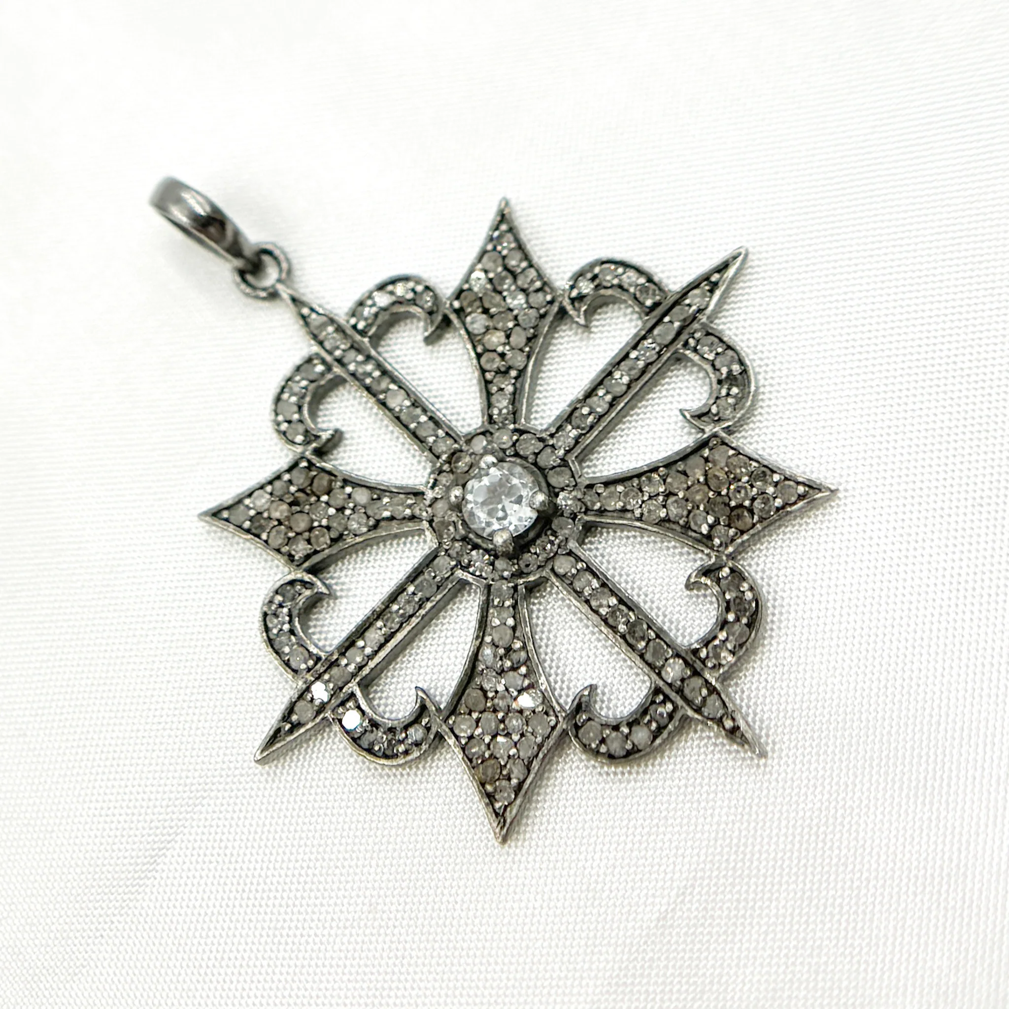 DP016. Diamond Silver Black Rhodium Fancy Arrow Pendant with Gemstone - Image 4