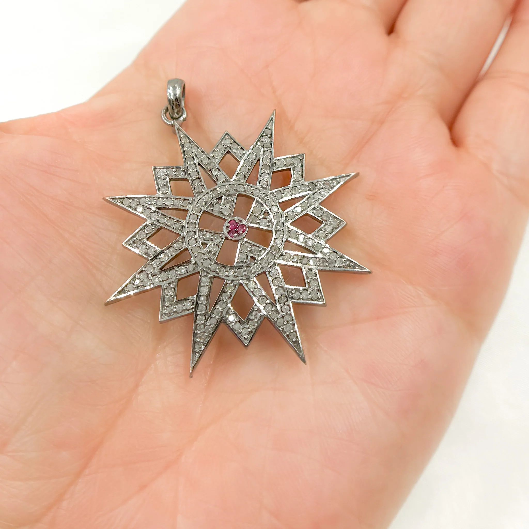 DP017. Diamond Silver Fancy Star Pendant - Image 2