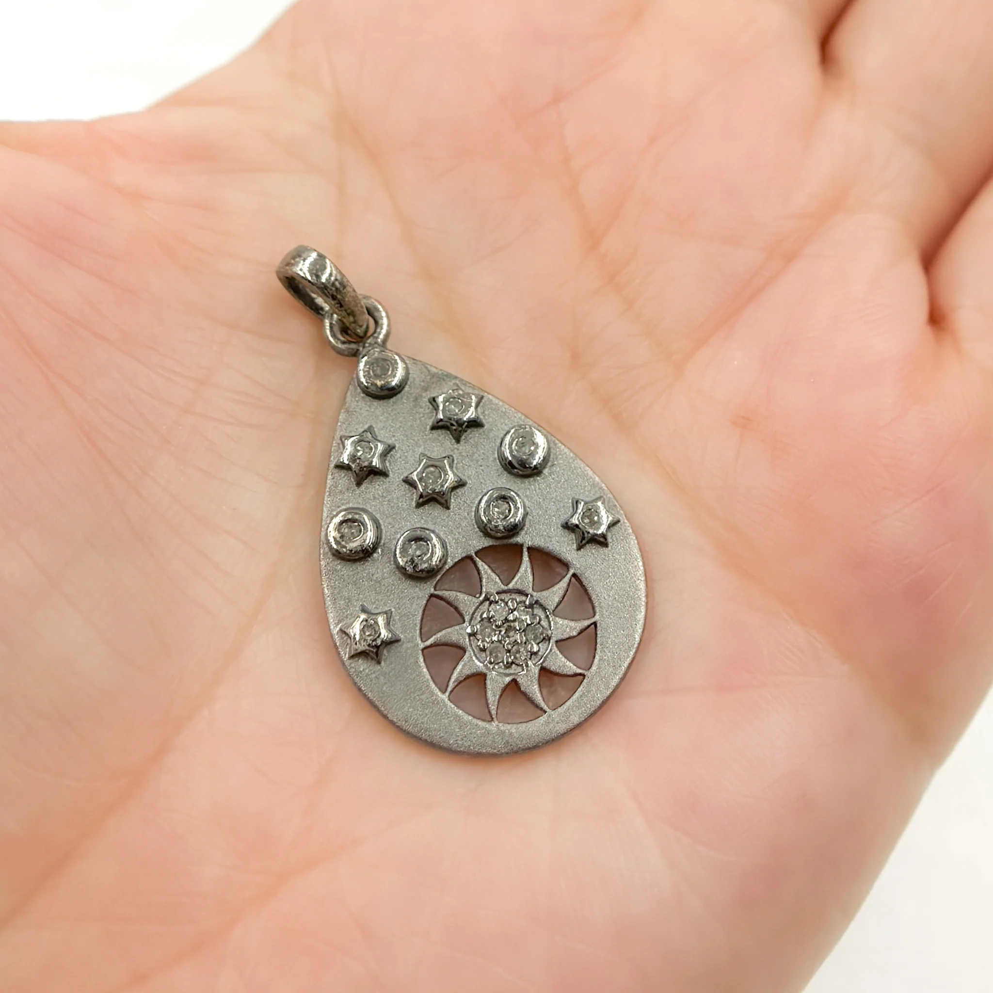 DP035. Diamond Sterling Silver Drop Sun and Star Pendant - Image 2