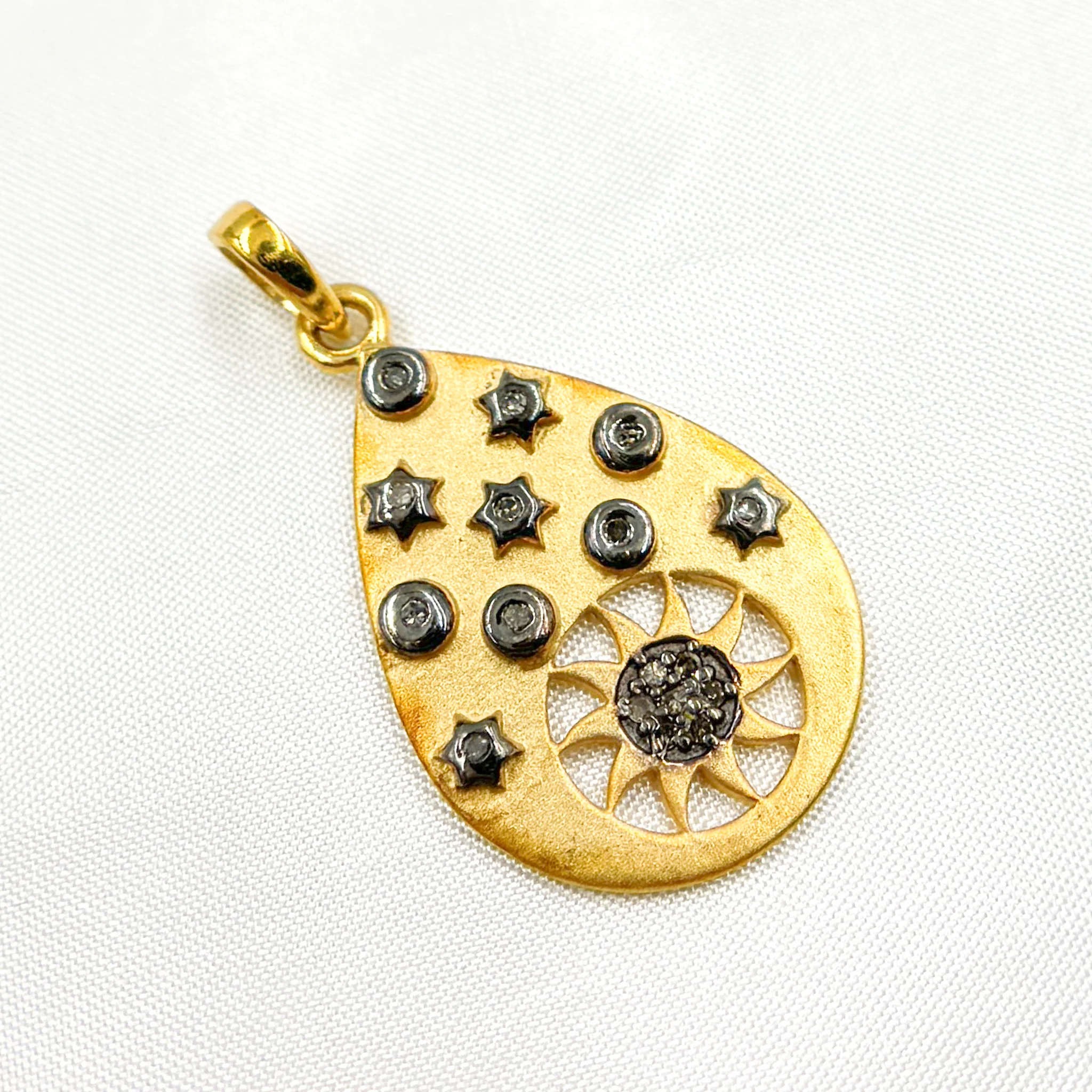 DP035. Diamond Sterling Silver Drop Sun and Star Pendant - Image 4