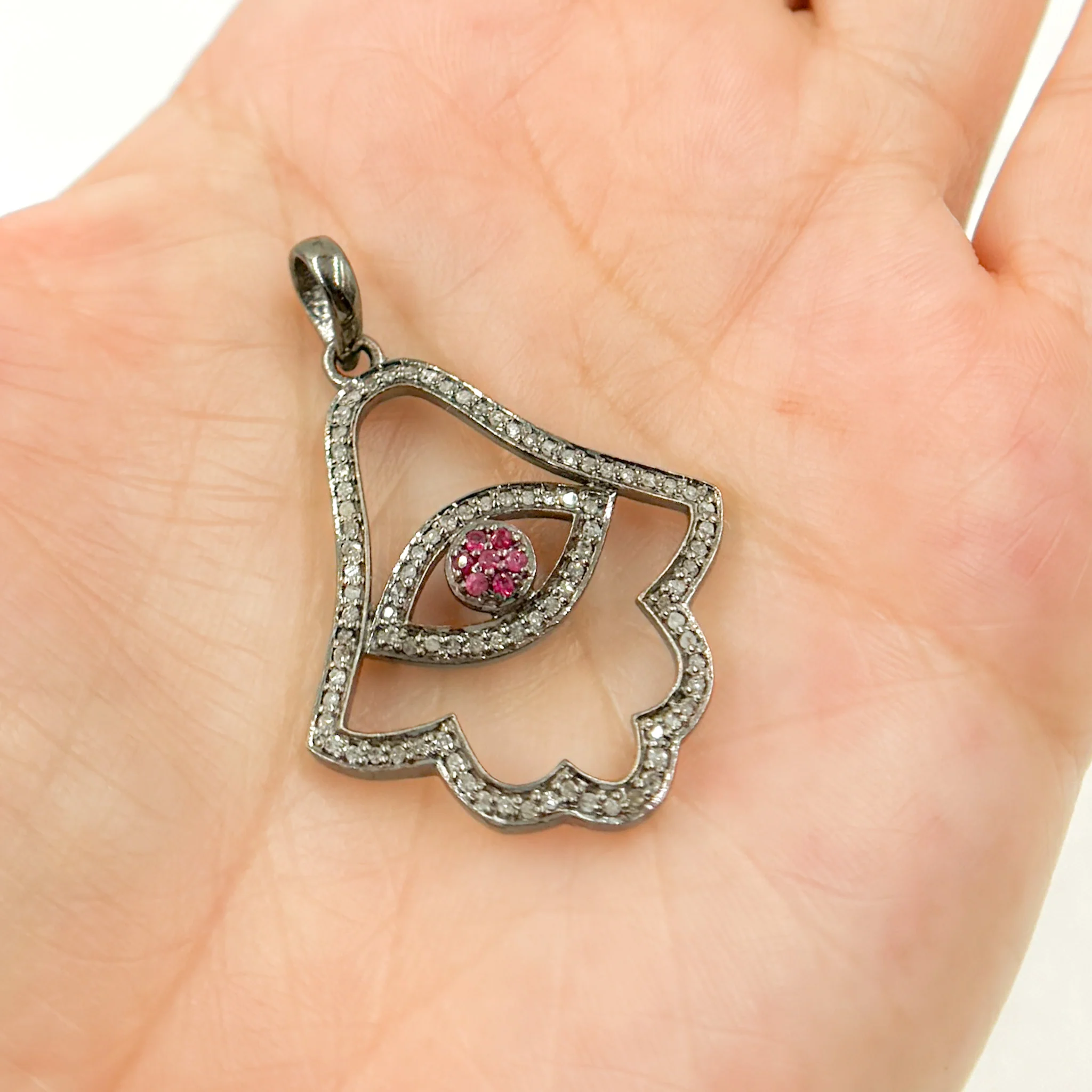 DP042. Diamond & Sterling Silver Hamsa Pendant - Image 2