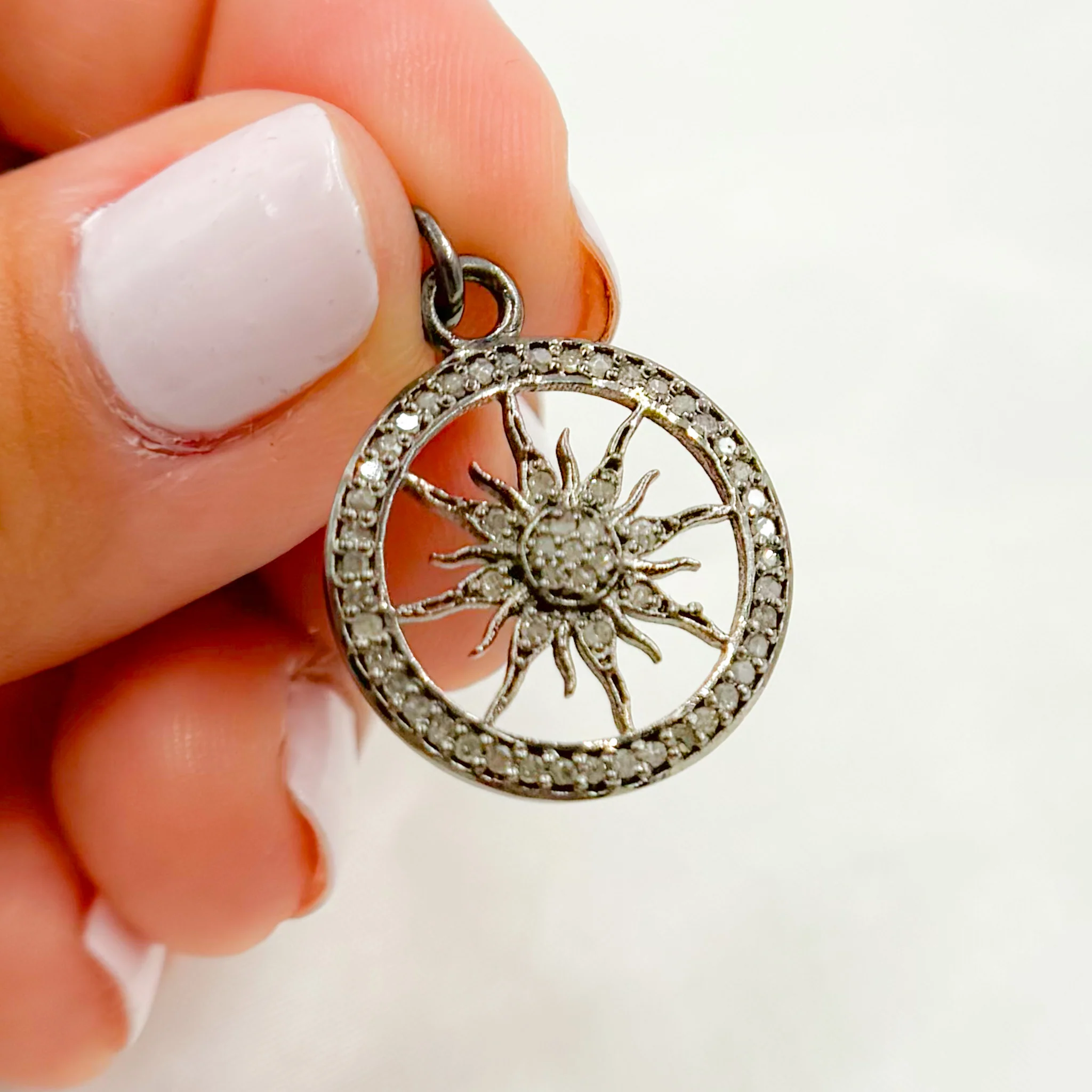 DP069B. Diamond Sterling Silver Round Sun Pendant - Image 2