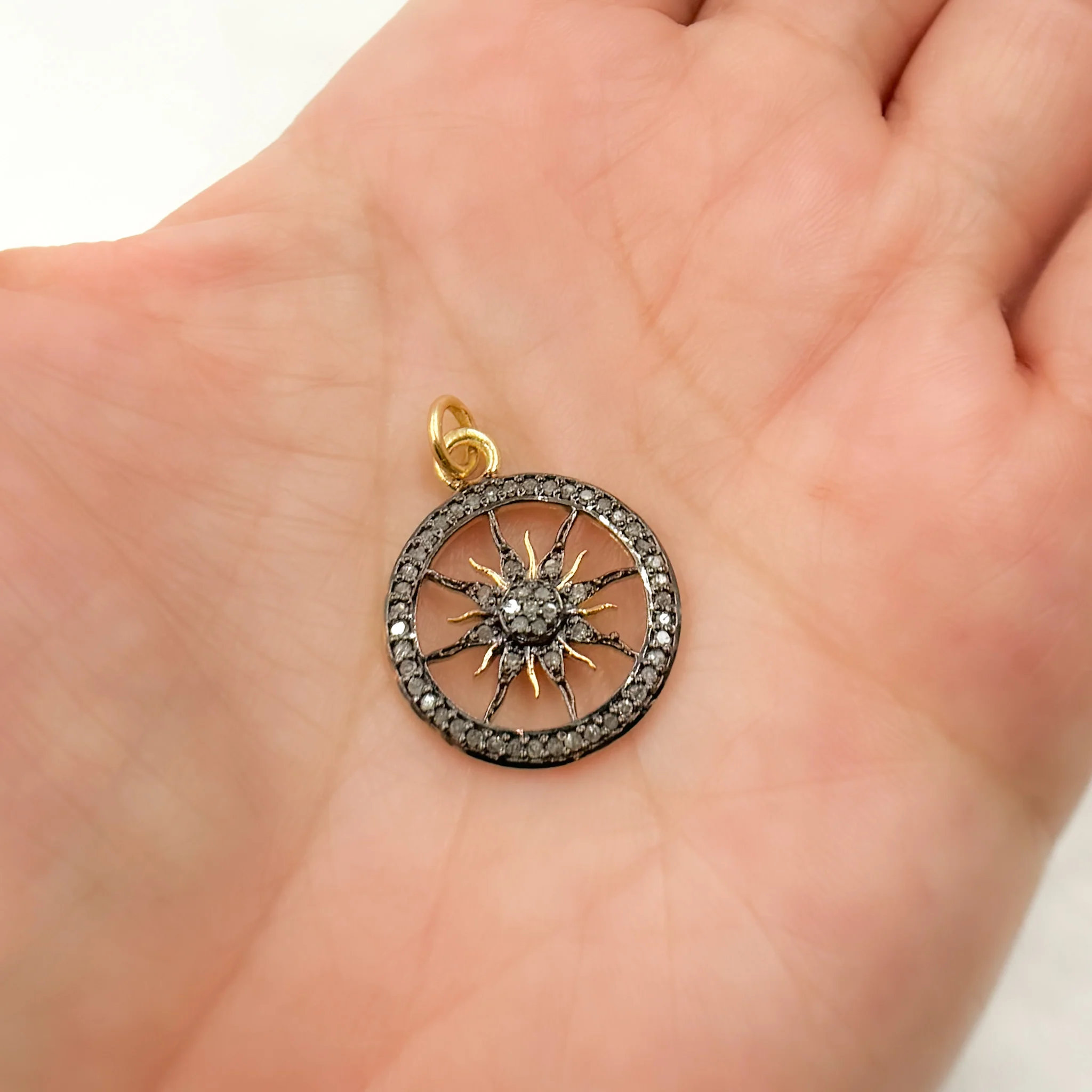 DP069B. Diamond Sterling Silver Round Sun Pendant - Image 7