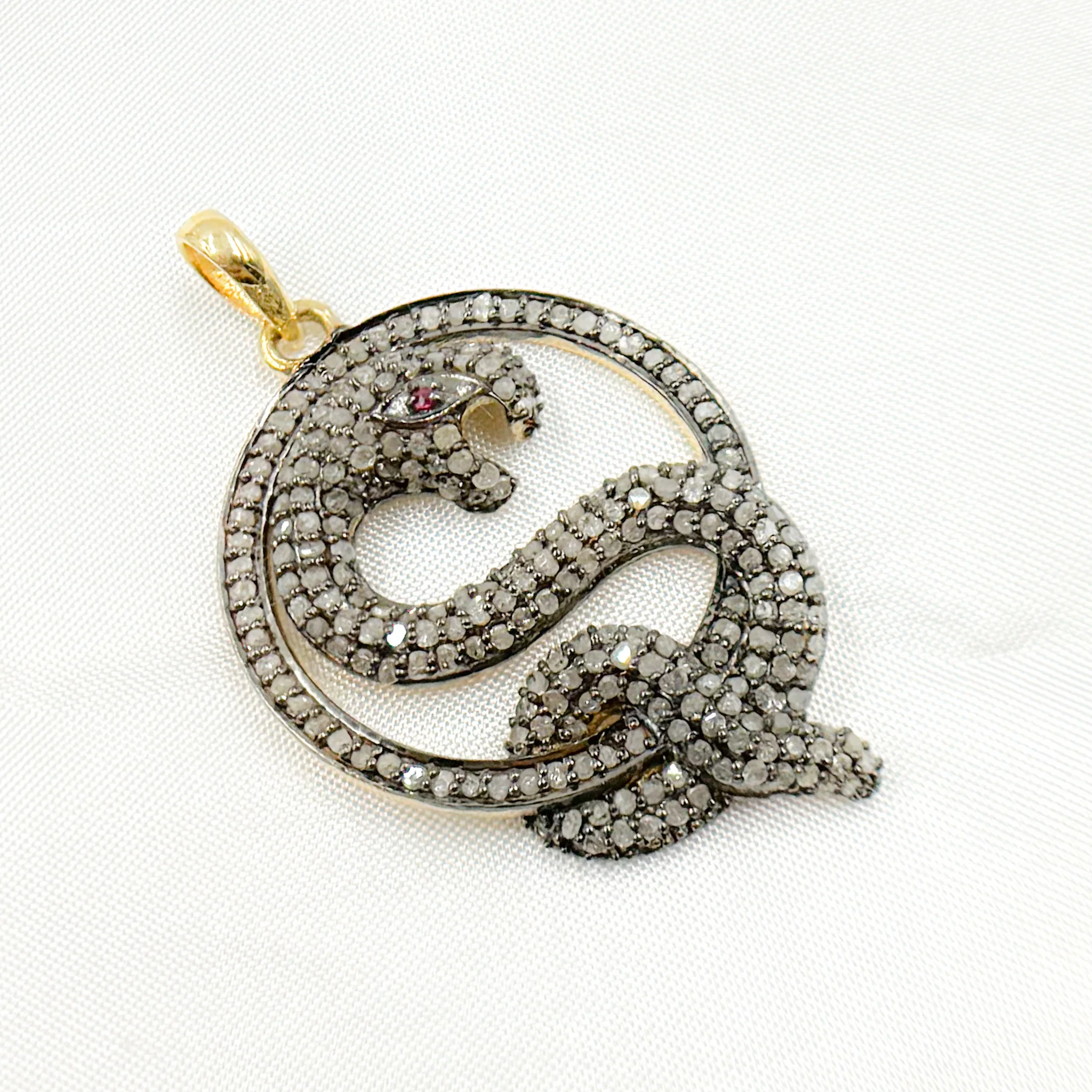 DP072. Diamond Sterling Silver Snake Pendant with Gemstone - Image 2