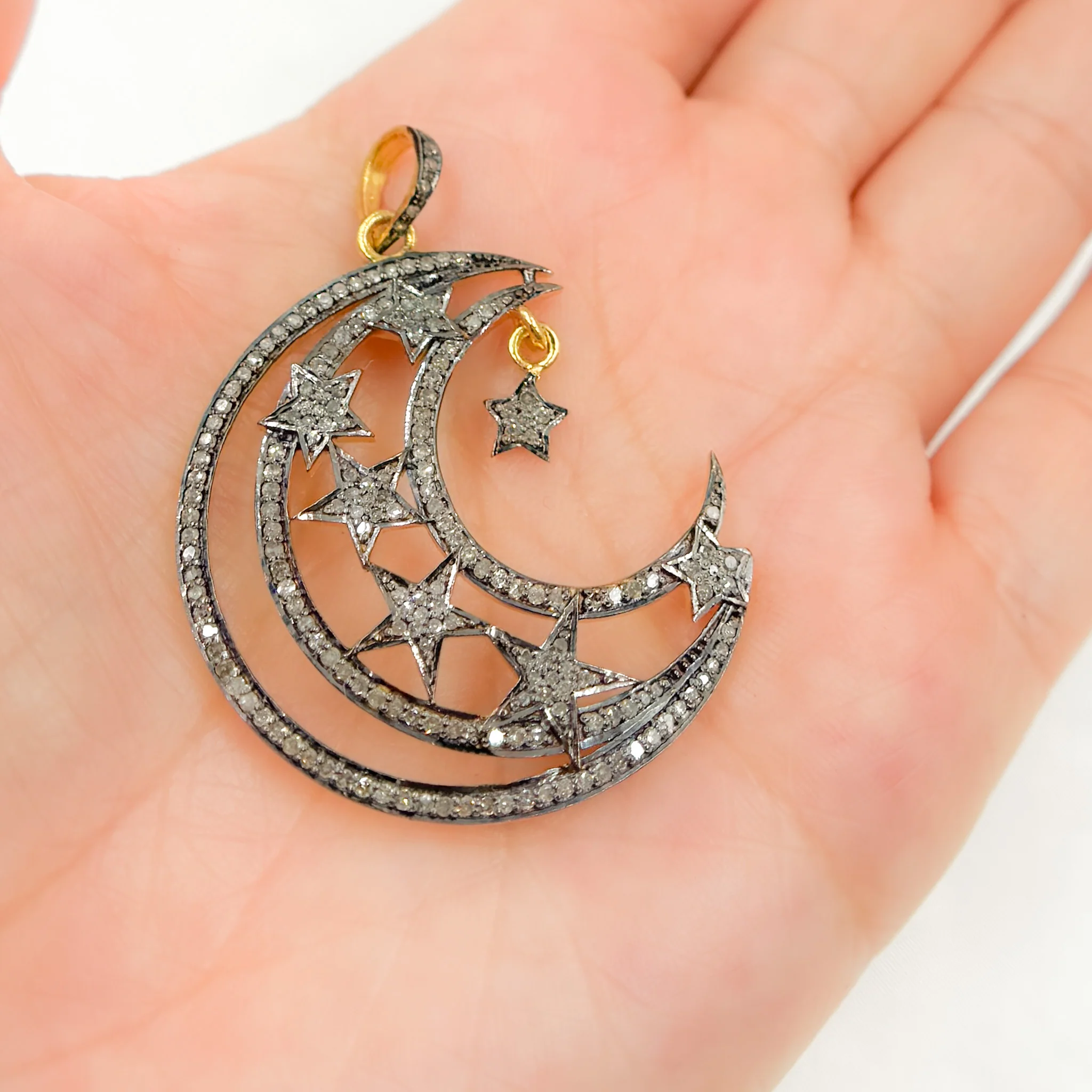 DP079. Diamond Sterling Silver Moon and Star Pendant - Image 2