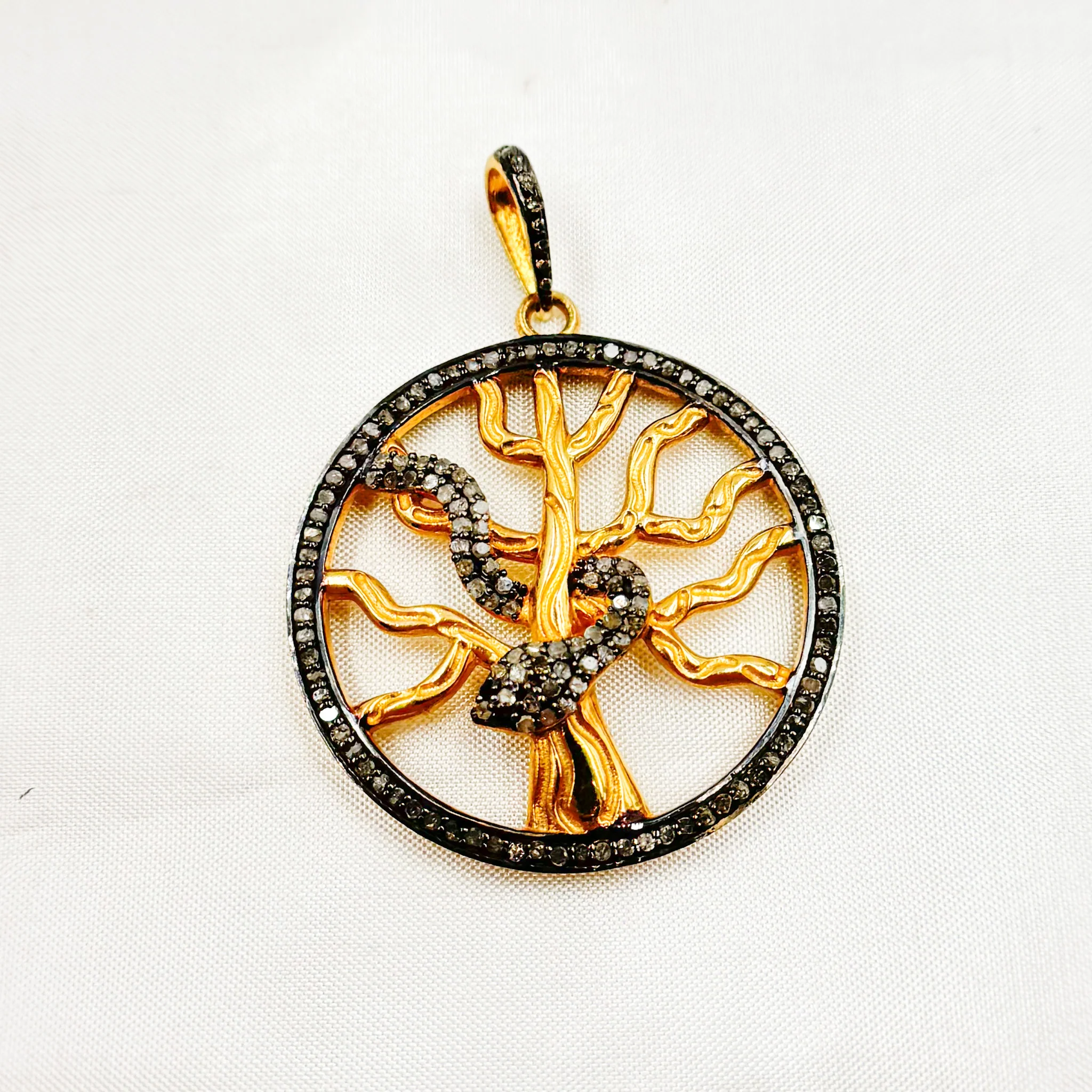 DP092. Diamond Silver Round Tree and Snake Pendant with Blue Sapphire - Image 5