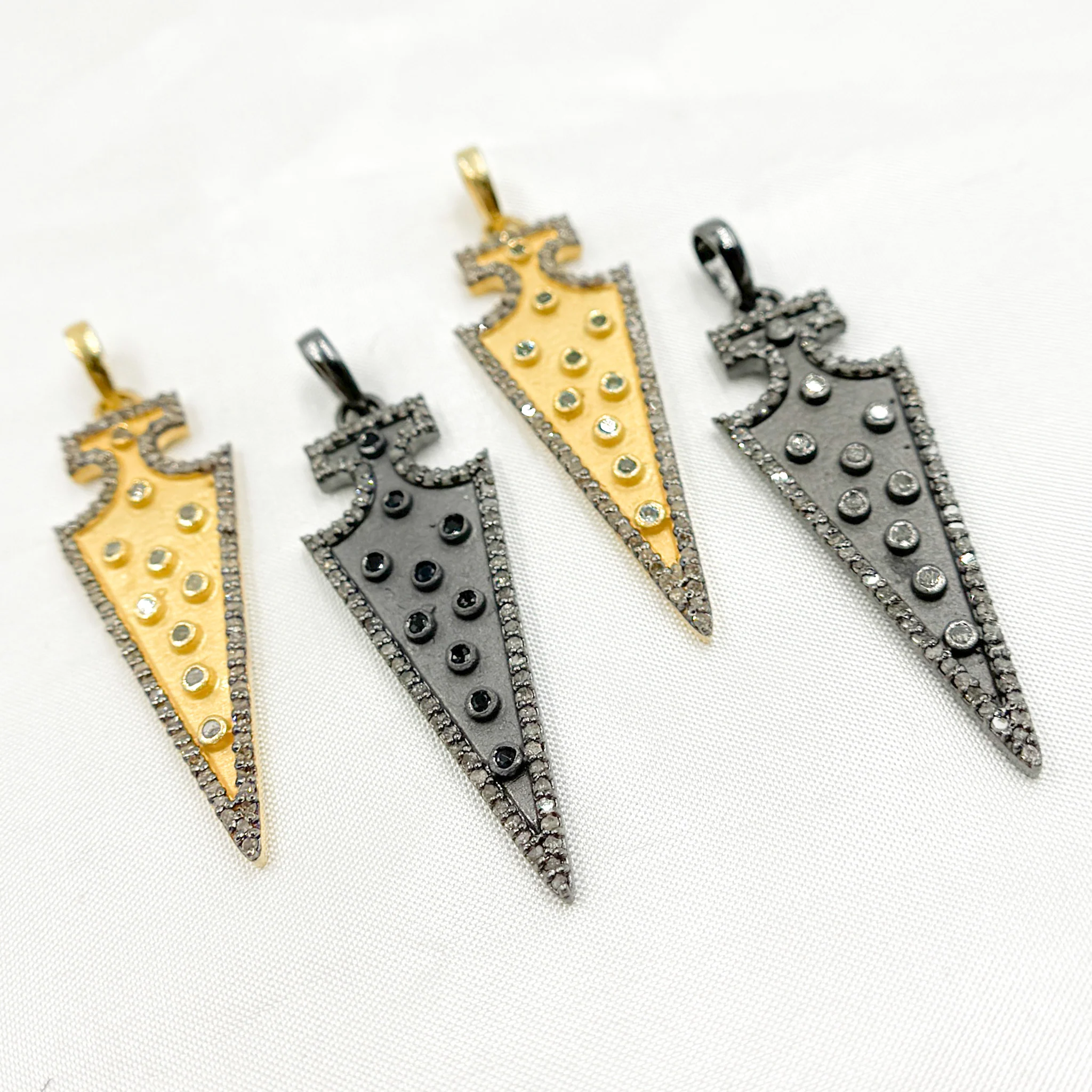 DP126. Diamond Silver Arrow Head Pendant with Gemstone - Image 2