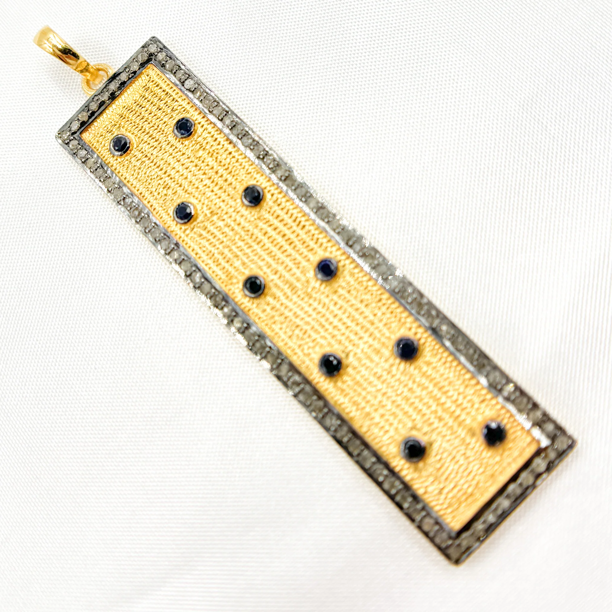 DP152. Diamond Sterling Silver Rectangle Pendant with Gemstone - Image 5