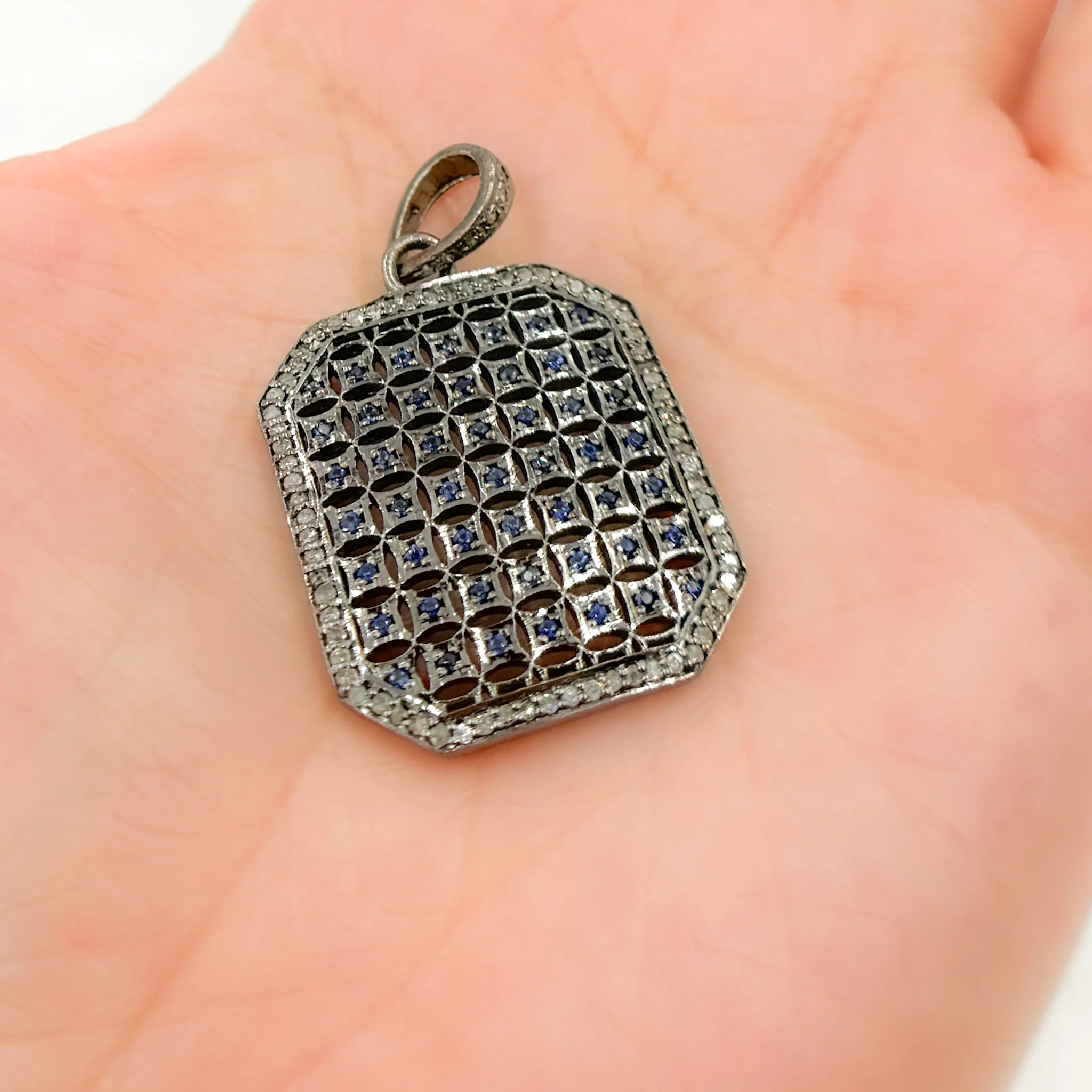 DP157. Diamond Sterling Silver Rectangle Pendant - Image 2
