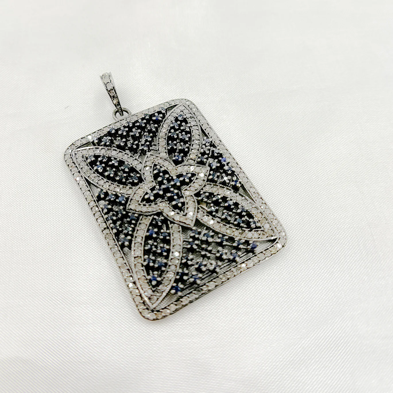 DP159. Diamond Sterling Silver Rectangle Pendant with Gemstone - Image 3
