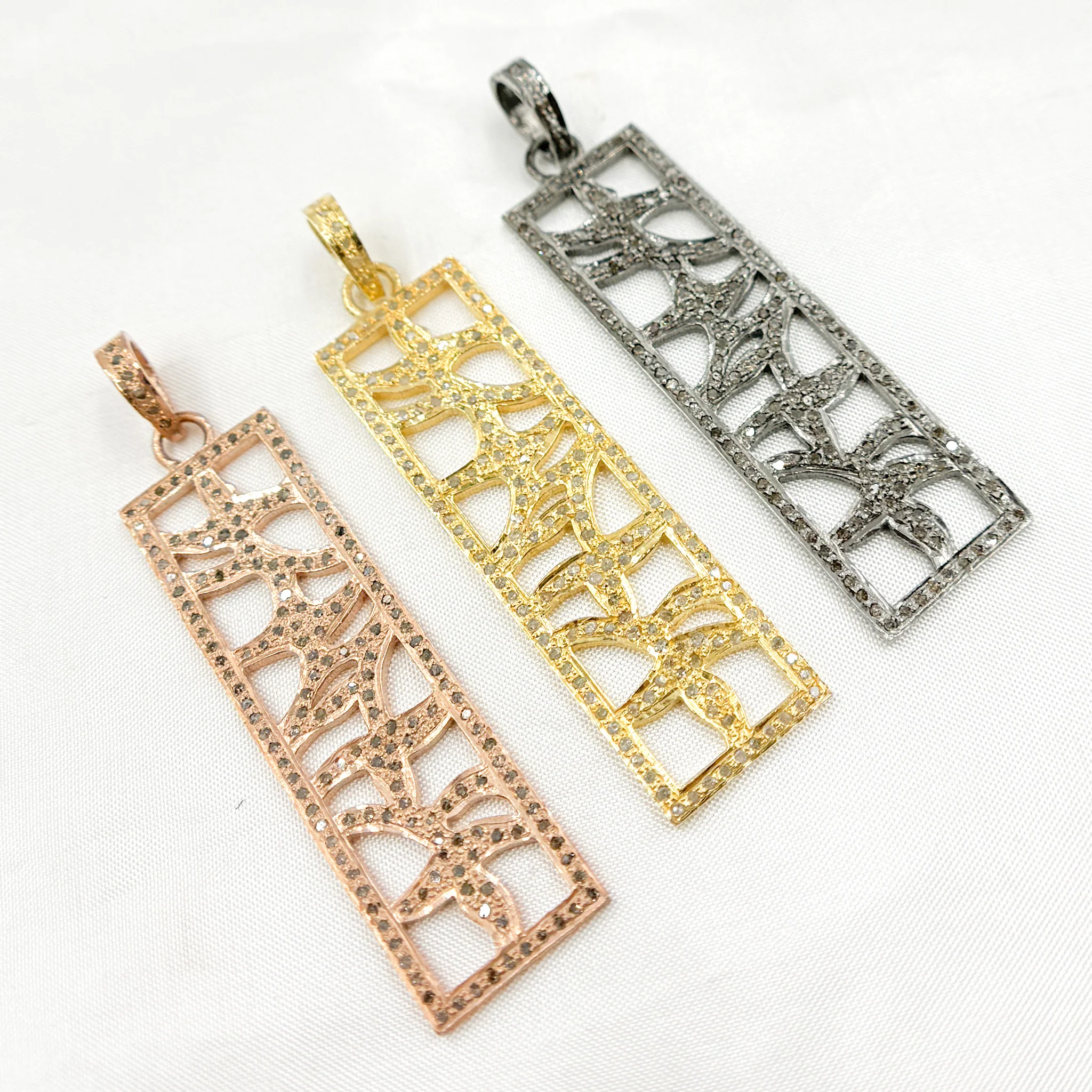 DP167. Diamond Sterling Silver Rectangle Pendant