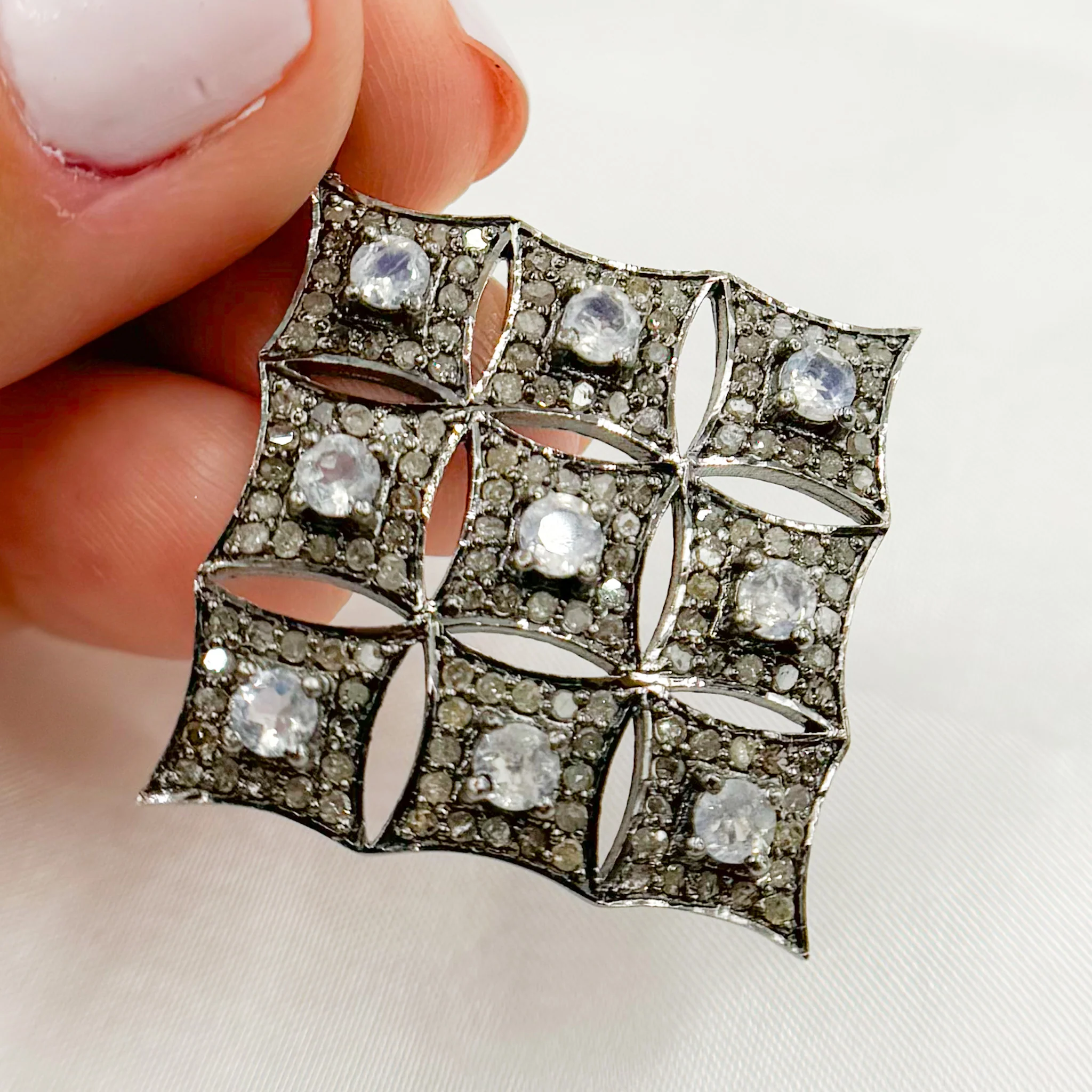 DP168. Diamond Sterling Silver Rhombus Shape Pendant with Gemstone - Image 4