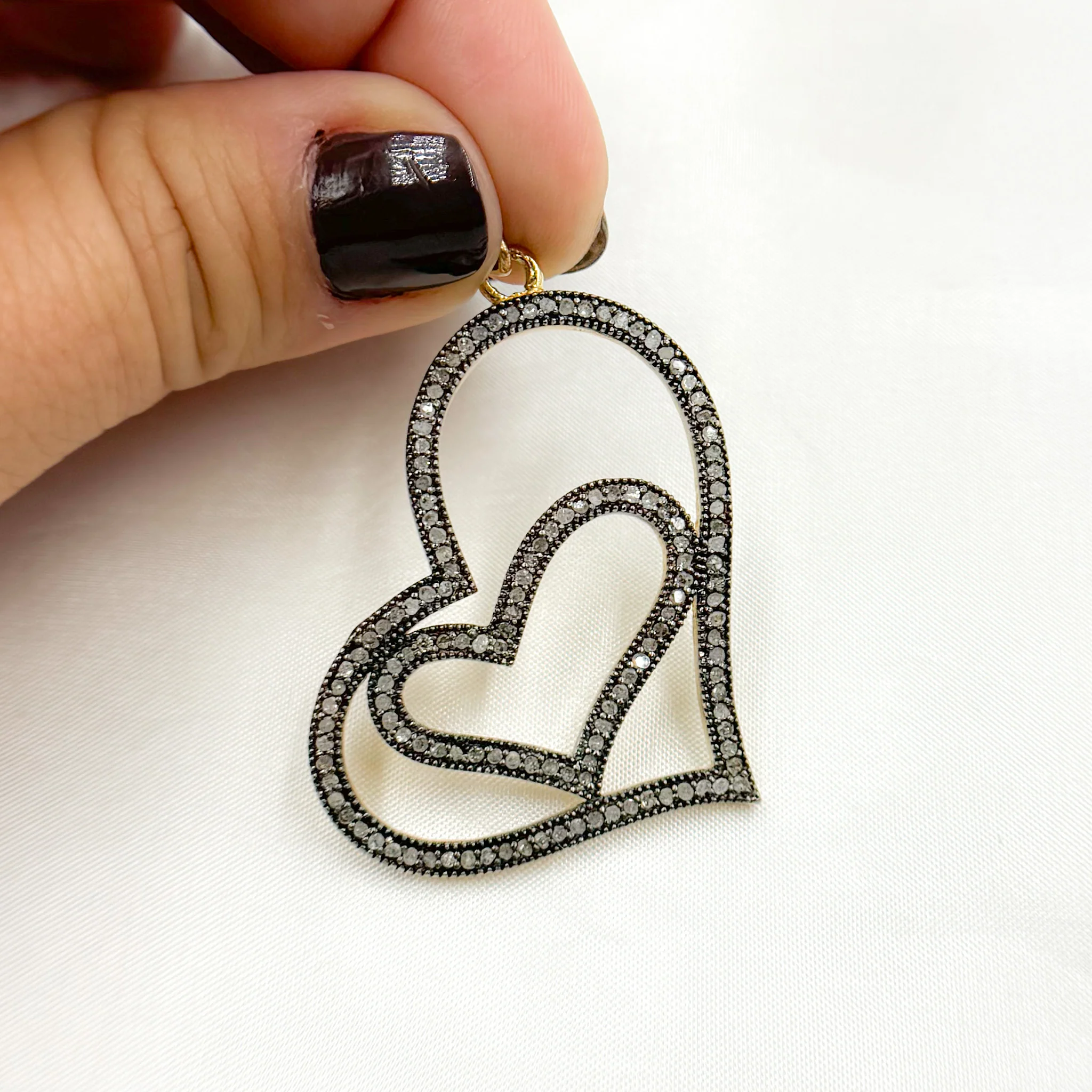 DP171. Diamond Sterling Silver Double Heart Pendant - Image 3