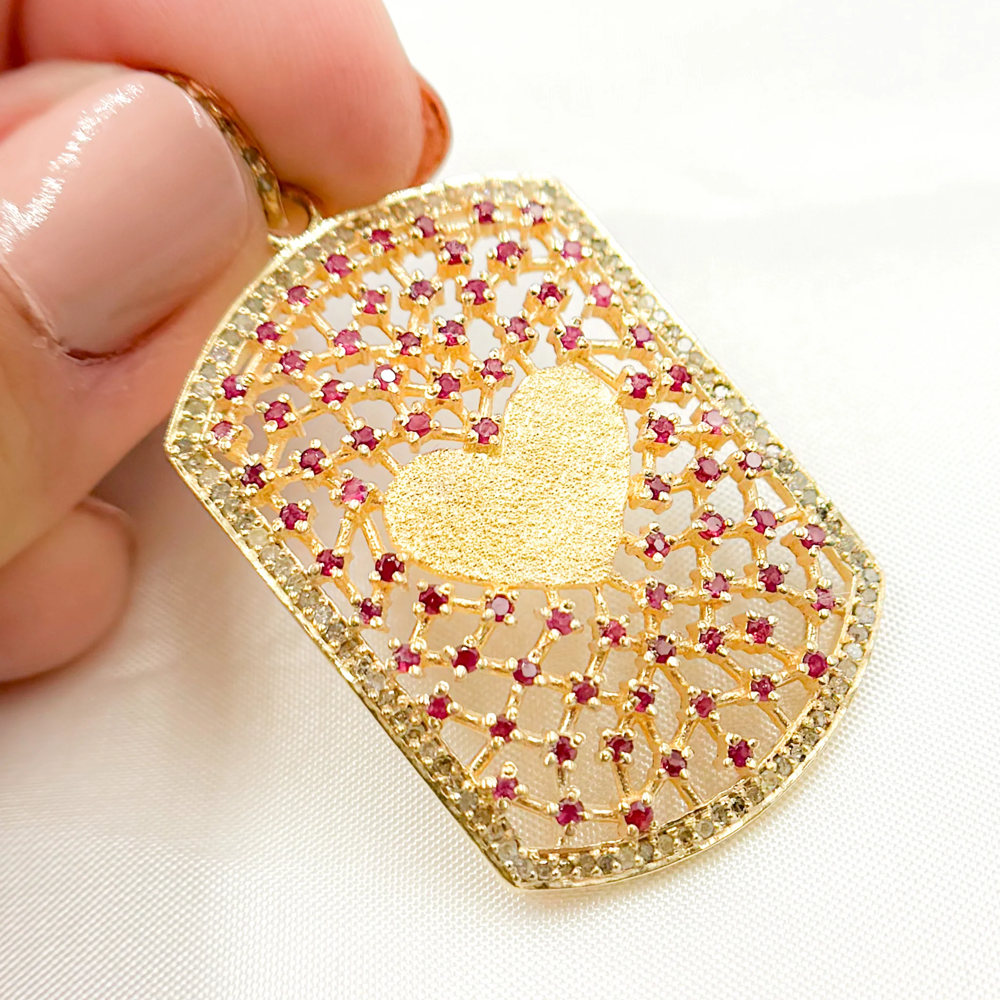 DP187. Diamond Sterling Silver Rectangle Heart Pendant with Gemstone - Image 11