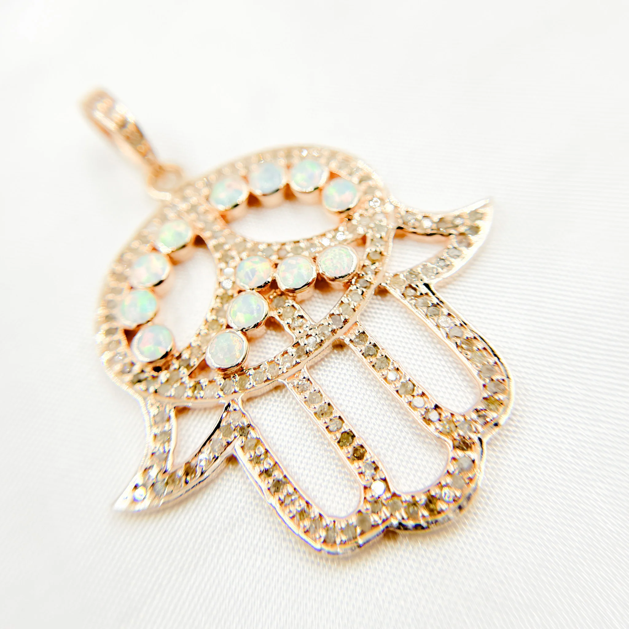 DP2005. Diamond Sterling Silver Hamsa Pendant with Gemstone - Image 10