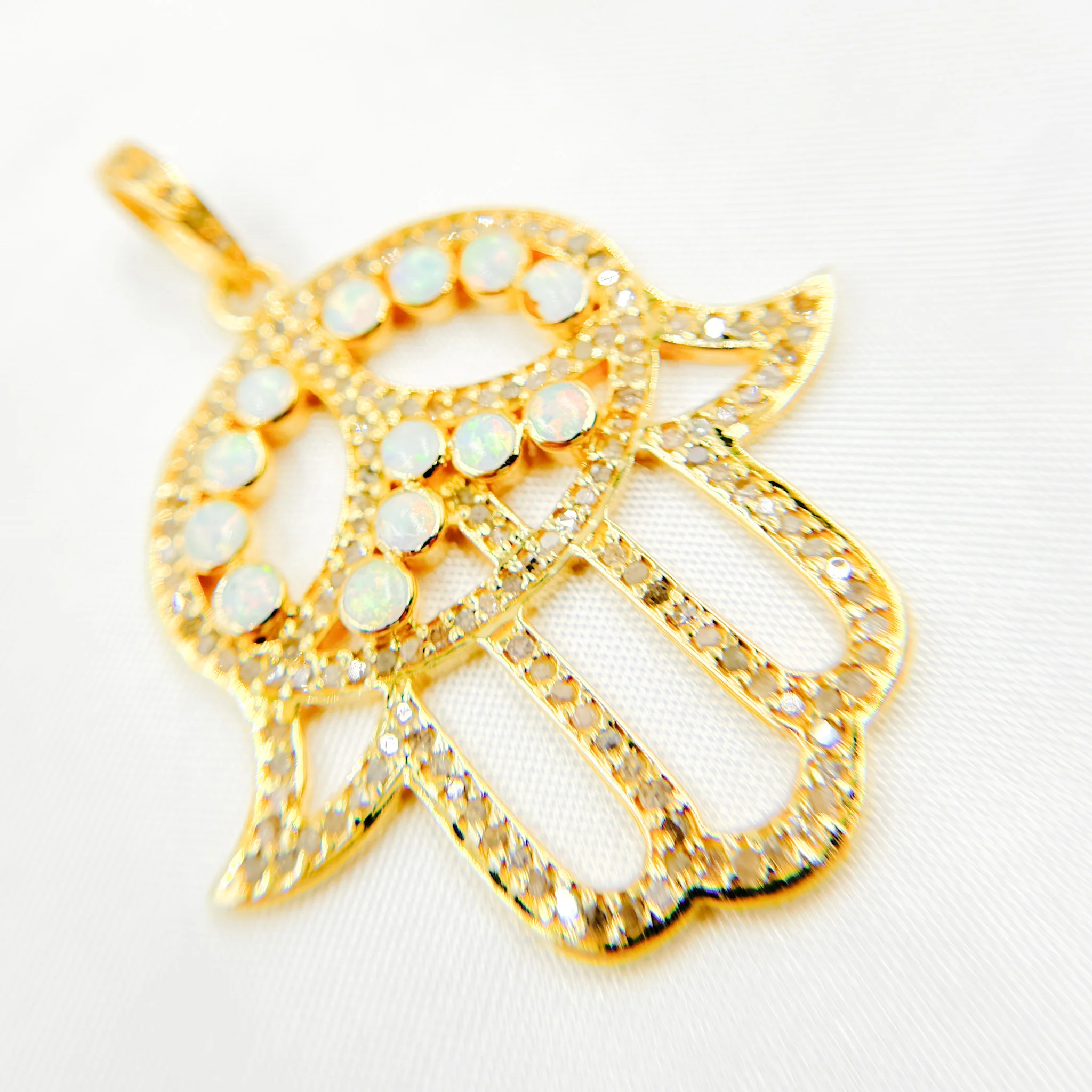 DP2005. Diamond Sterling Silver Hamsa Pendant with Gemstone - Image 4